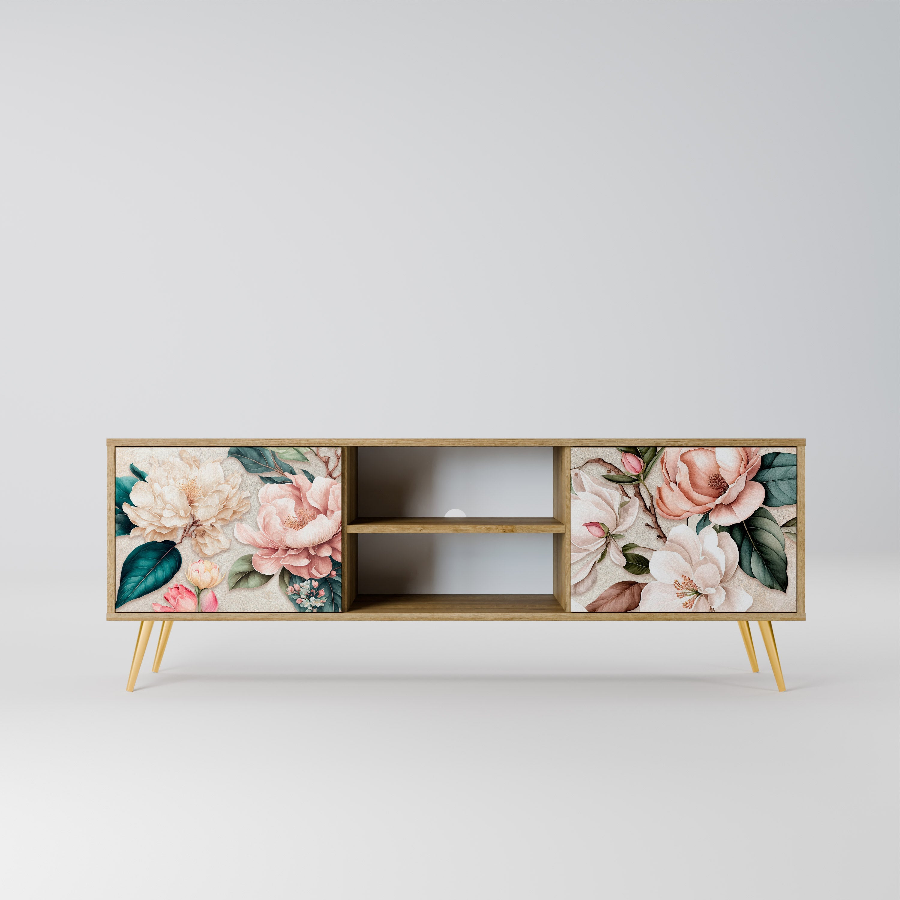 FLORAL GRACE 2-Door TV Stand in Oak Effect