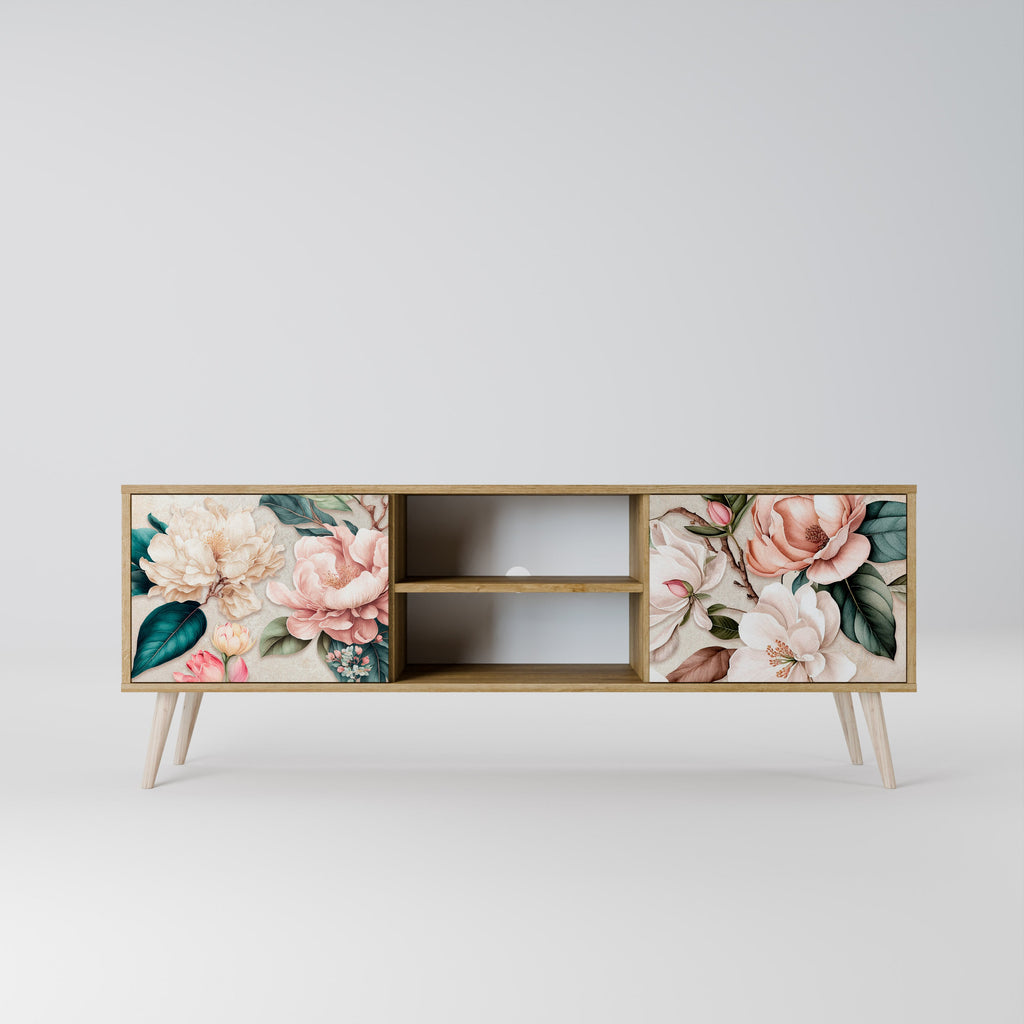 FLORAL GRACE 2-Door TV Stand in Oak Effect