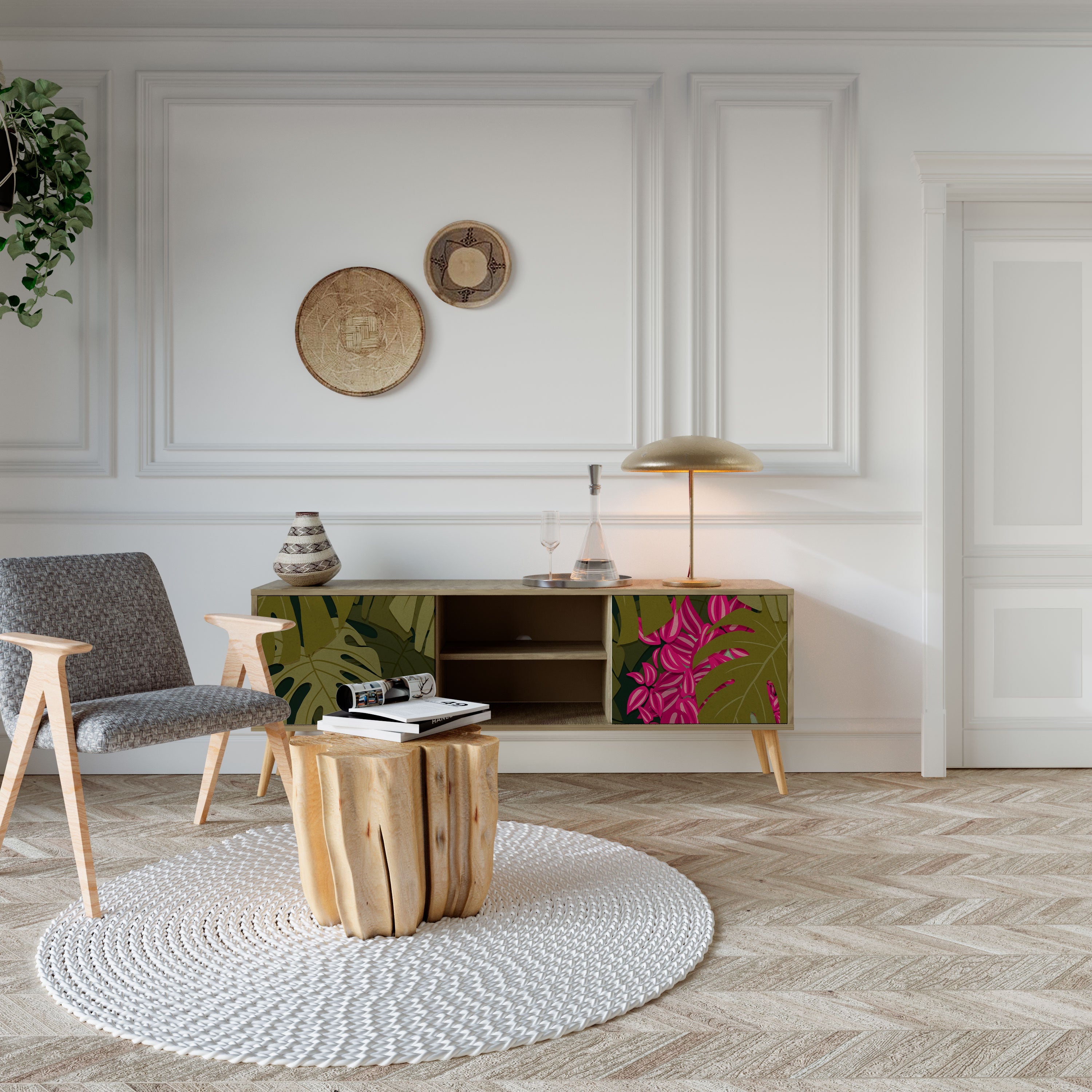 TROPICAL BEAUTY 2-Door TV Stand in Oak Effect