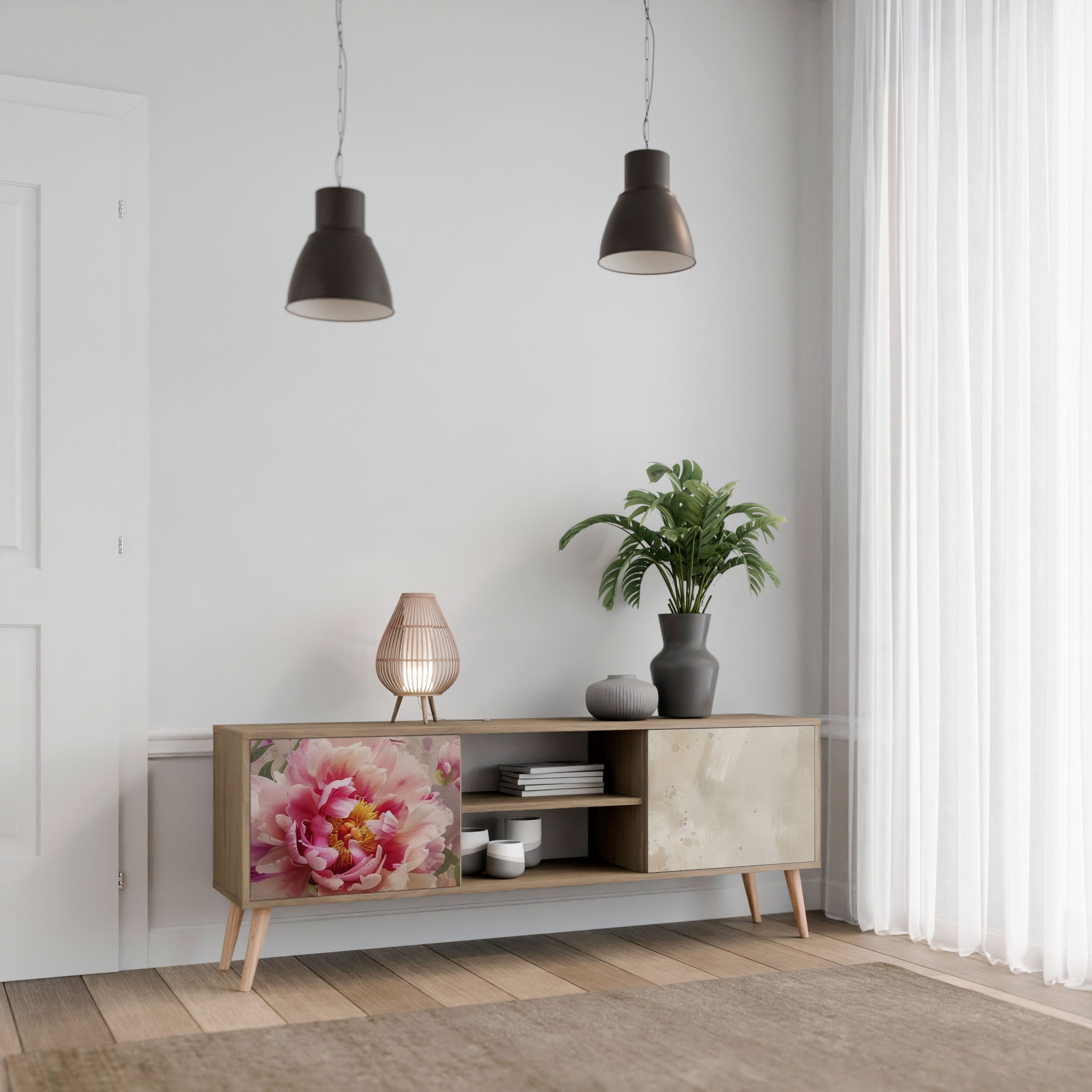 PEONY WHISPER 2-Door TV Stand in Oak Effect