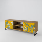 YELLOW CHINOISERIE 2-Door TV Stand in Oak Effect