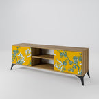 YELLOW CHINOISERIE 2-Door TV Stand in Oak Effect