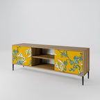 YELLOW CHINOISERIE 2-Door TV Stand in Oak Effect