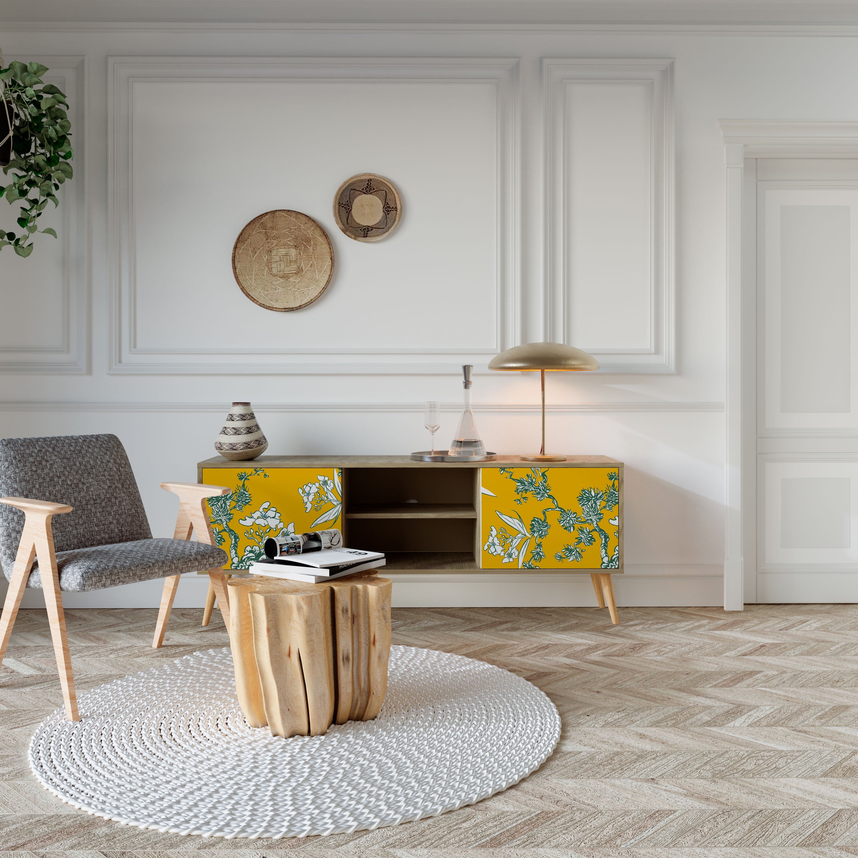 YELLOW CHINOISERIE TV-Lowboard mit 2 Türen in Eiche-Optik