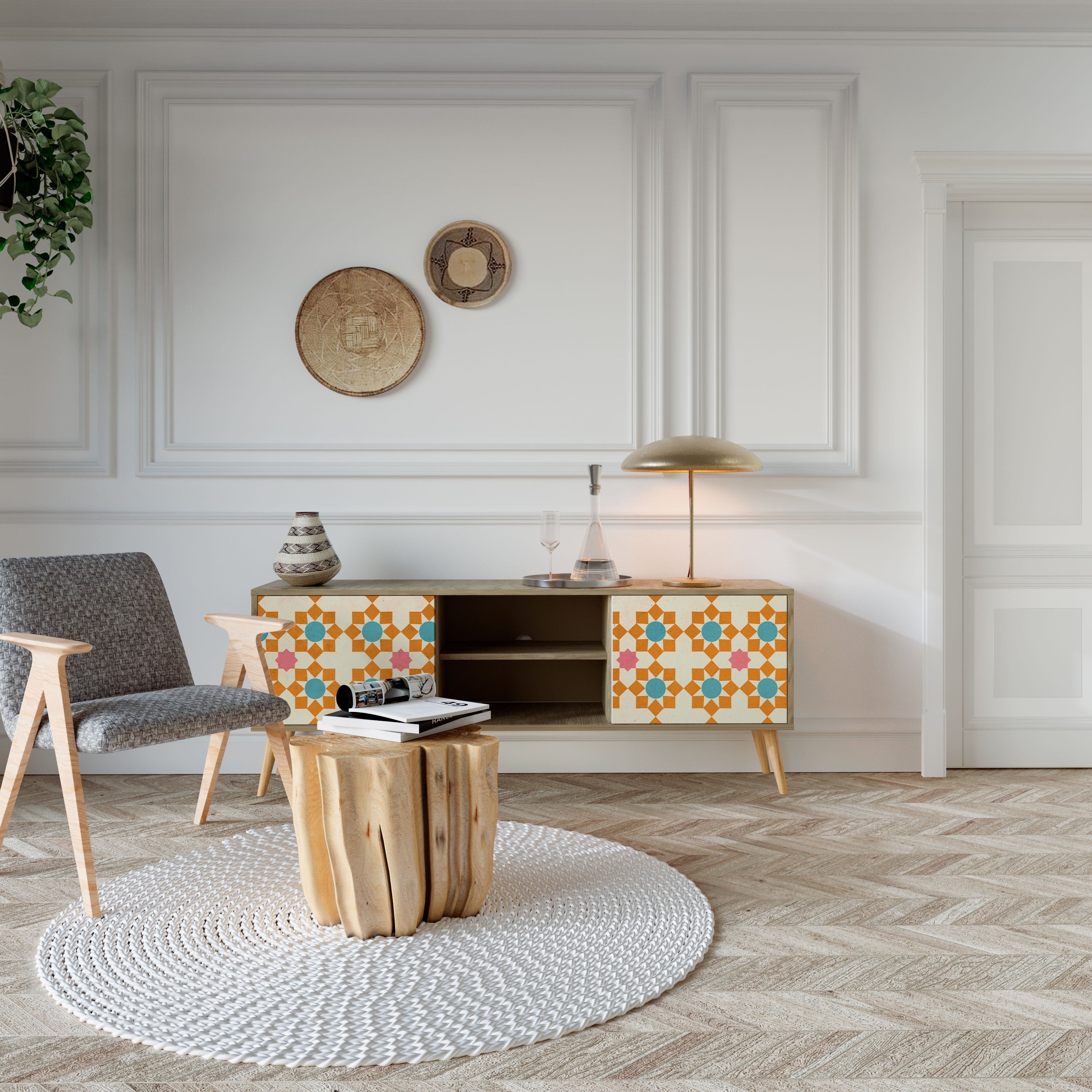 FLORAL DECOR TV-Lowboard mit 2 Türen in Eiche-Optik