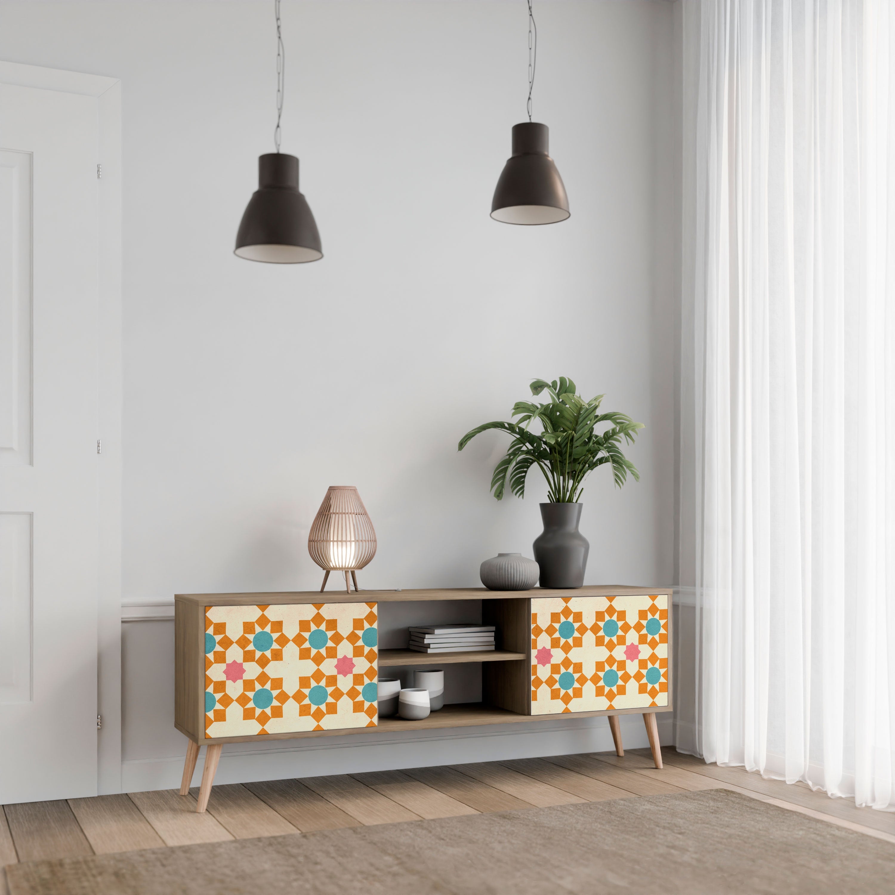 FLORAL DECOR TV-Lowboard mit 2 Türen in Eiche-Optik