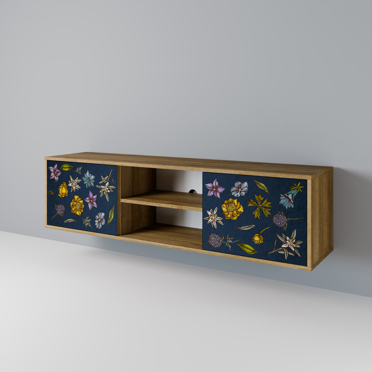 FLOWERS ON NAVY BLUE 2-türiges TV-Lowboard