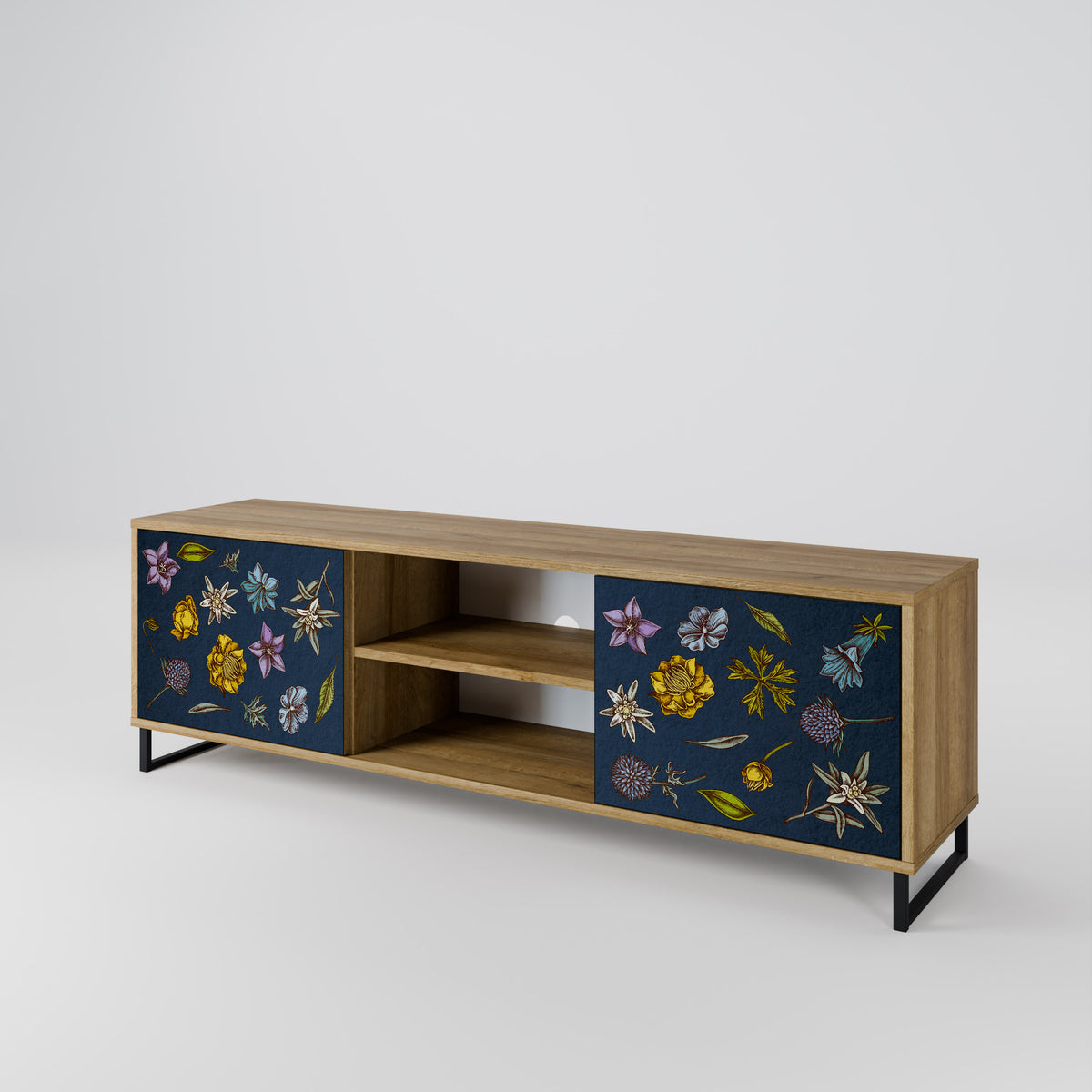 FLOWERS ON NAVY BLUE 2-türiges TV-Lowboard