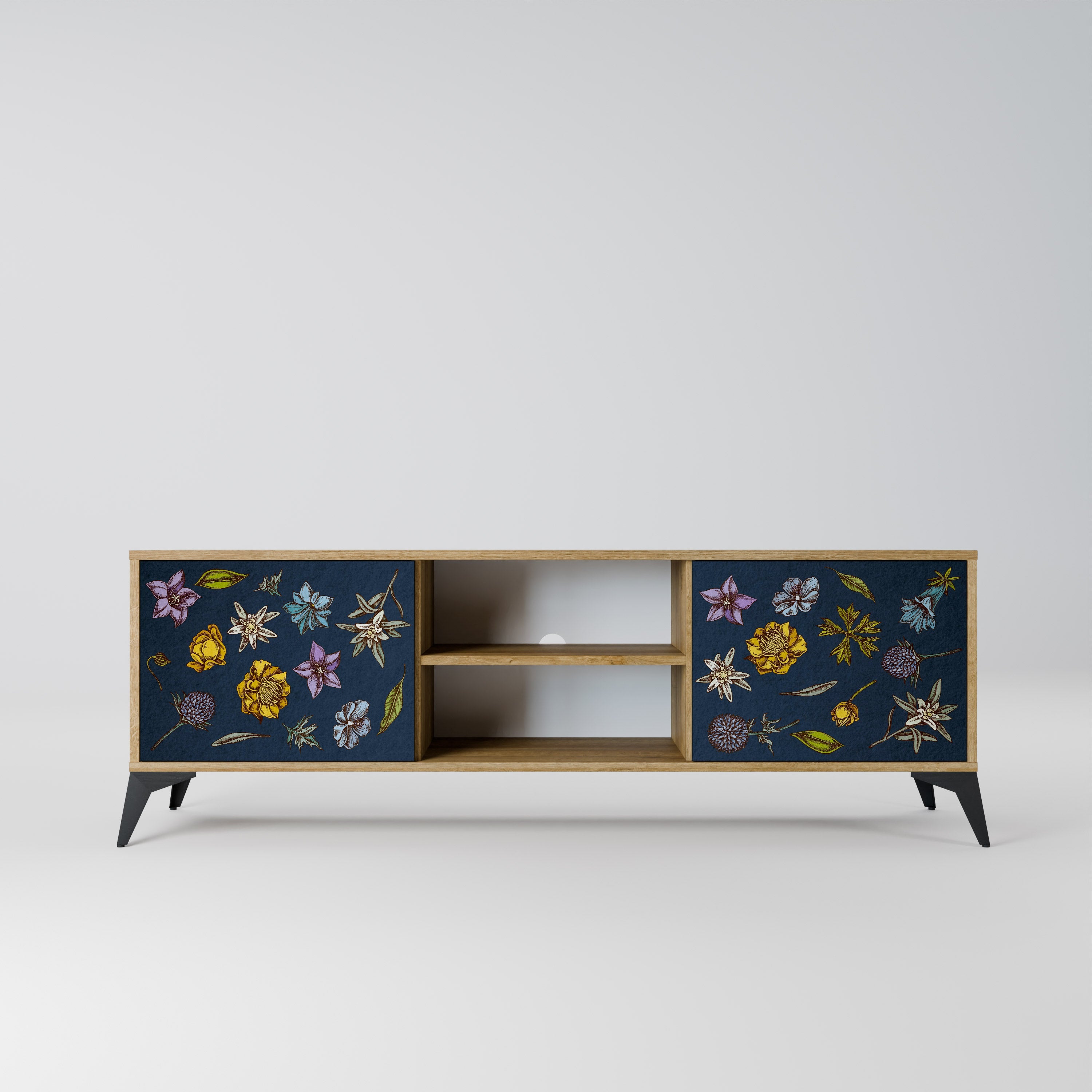 FLOWERS ON NAVY BLUE TV-Lowboard mit 2 Türen in Eiche-Optik