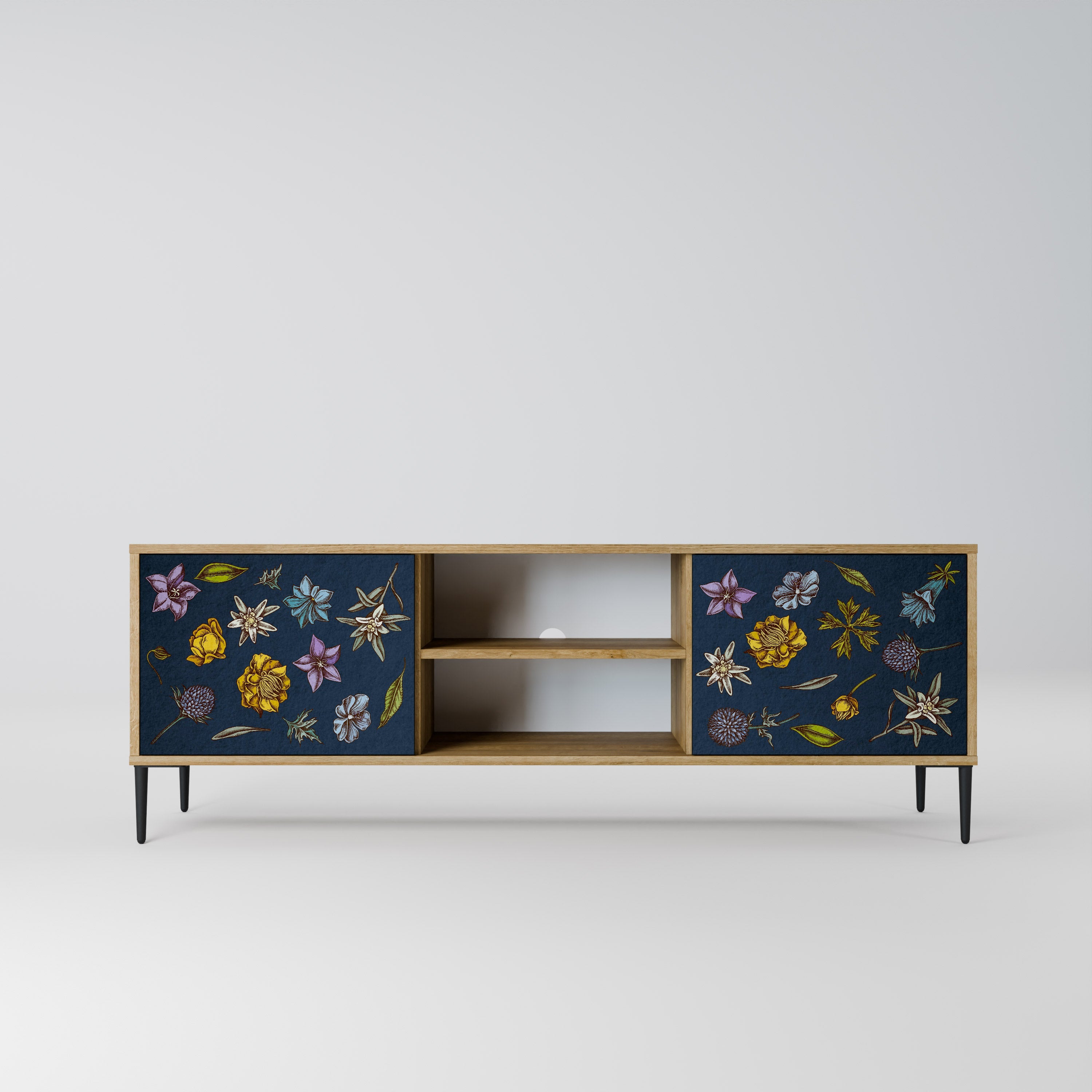 FLOWERS ON NAVY BLUE TV-Lowboard mit 2 Türen in Eiche-Optik
