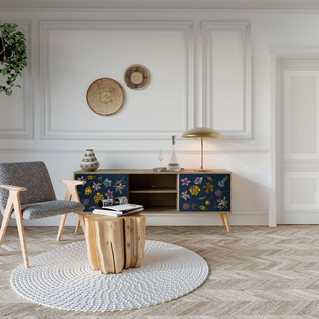 FLOWERS ON NAVY BLUE TV-Lowboard mit 2 Türen in Eiche-Optik