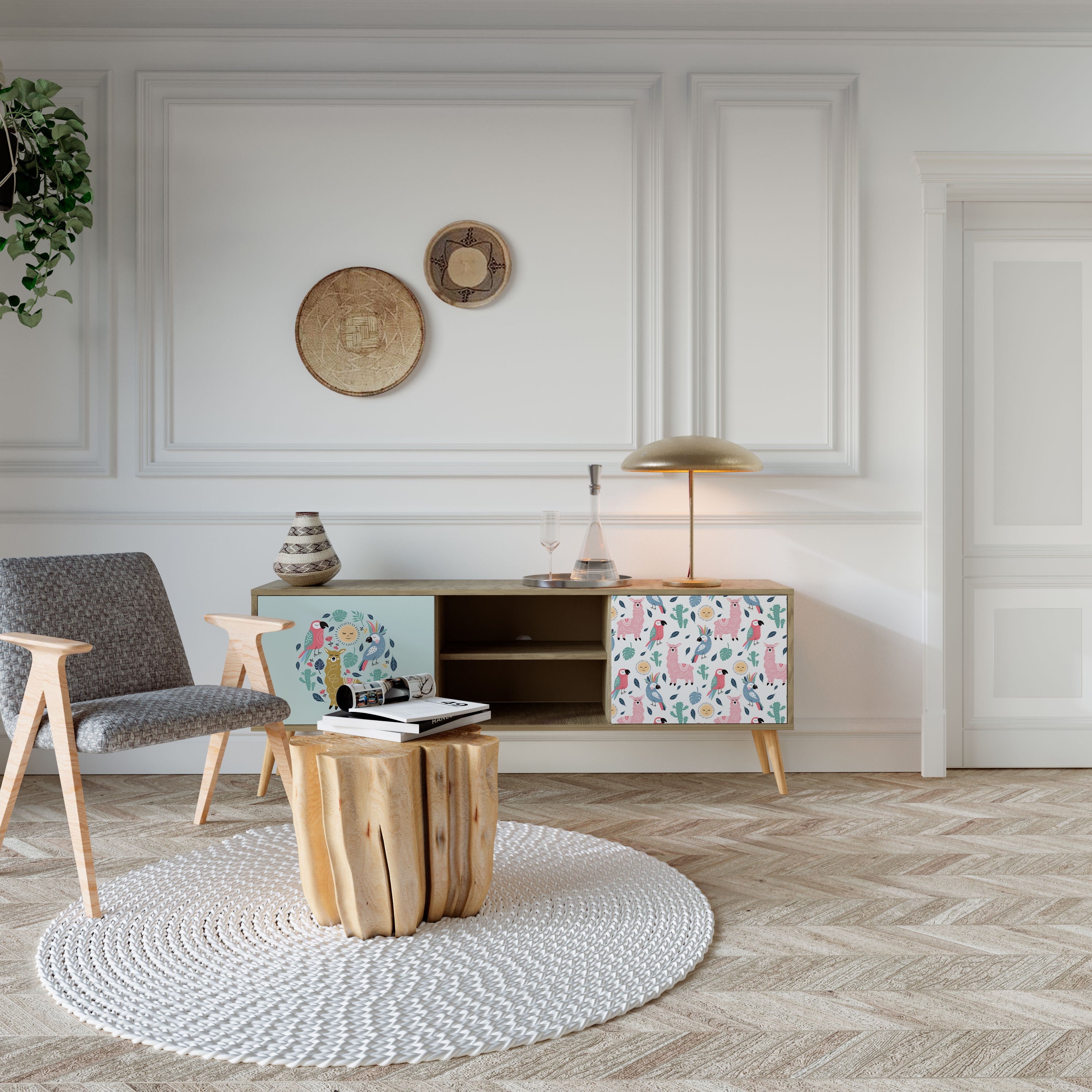 COLORFUL ALPACAS TV-Lowboard mit 2 Türen in Eiche-Optik