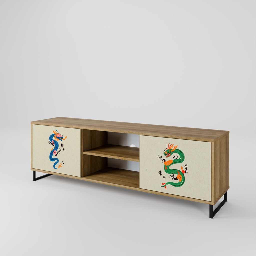 MYTHOLOGICAL CREATURES 2-Door TV Stand in Oak Effect