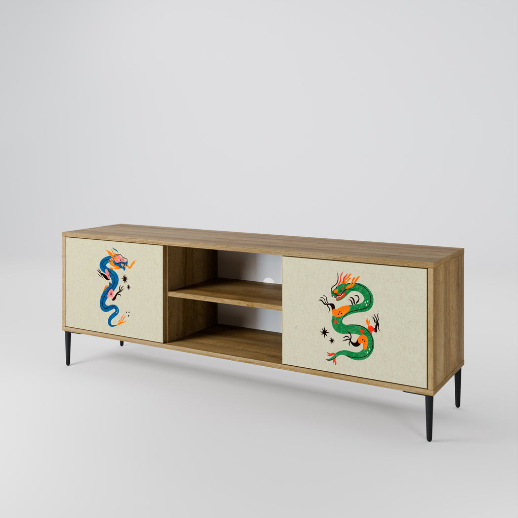 MYTHOLOGICAL CREATURES 2-Door TV Stand in Oak Effect