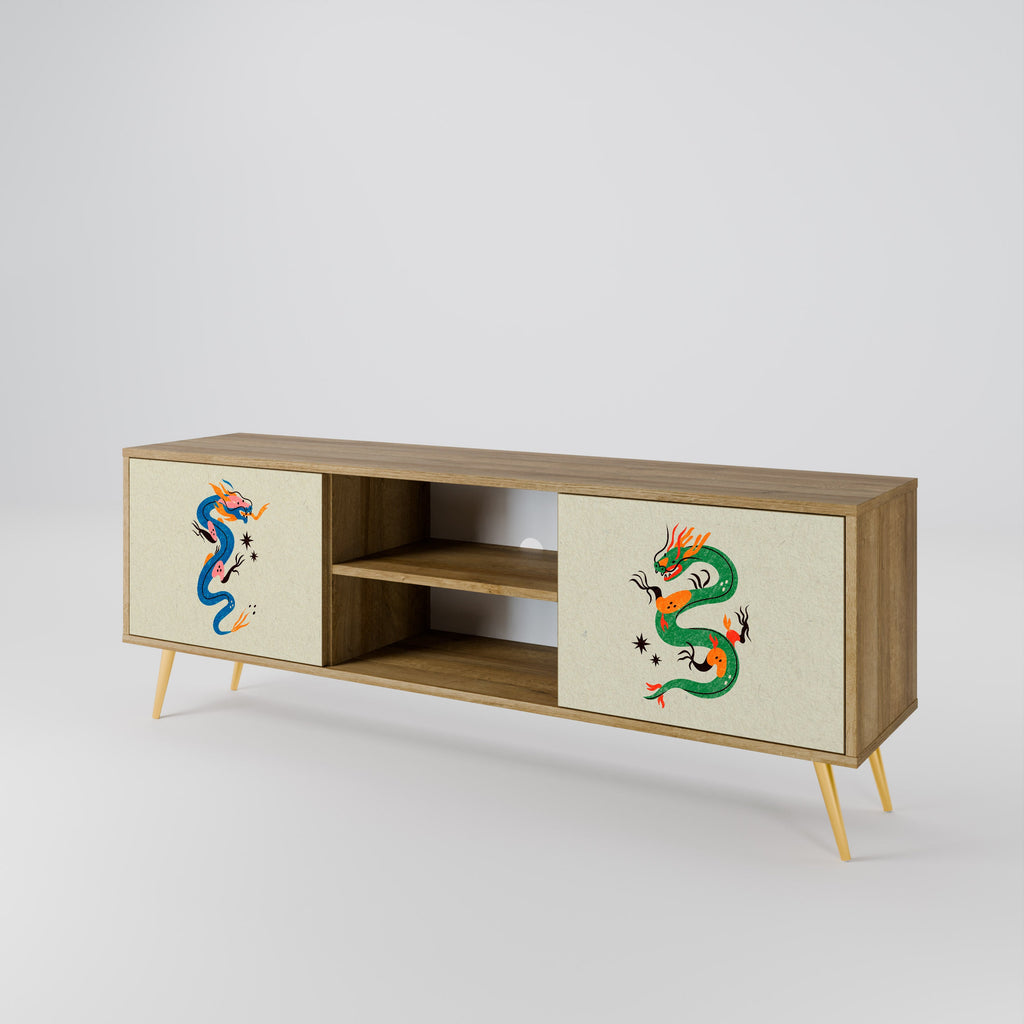 MYTHOLOGICAL CREATURES 2-Door TV Stand in Oak Effect
