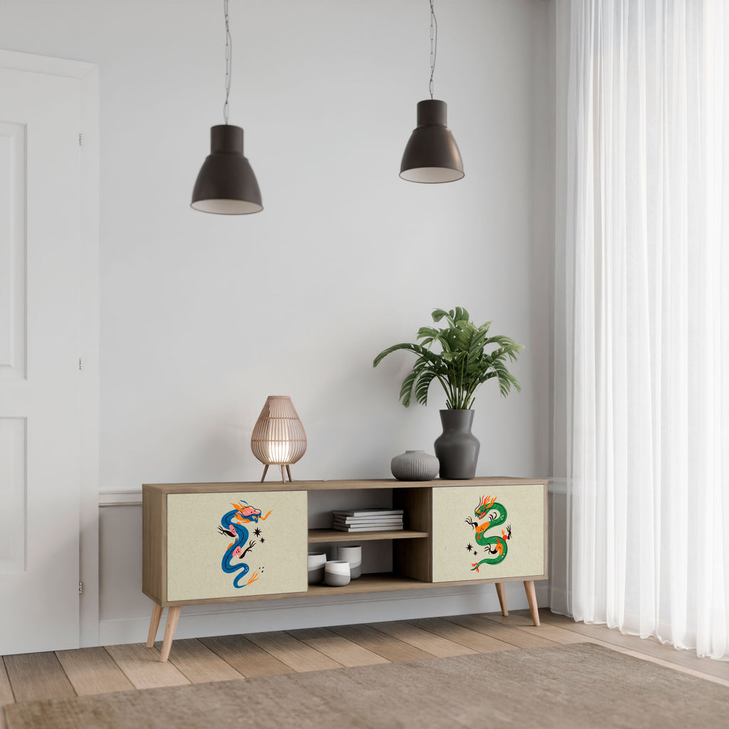 MYTHOLOGICAL CREATURES 2-Door TV Stand in Oak Effect