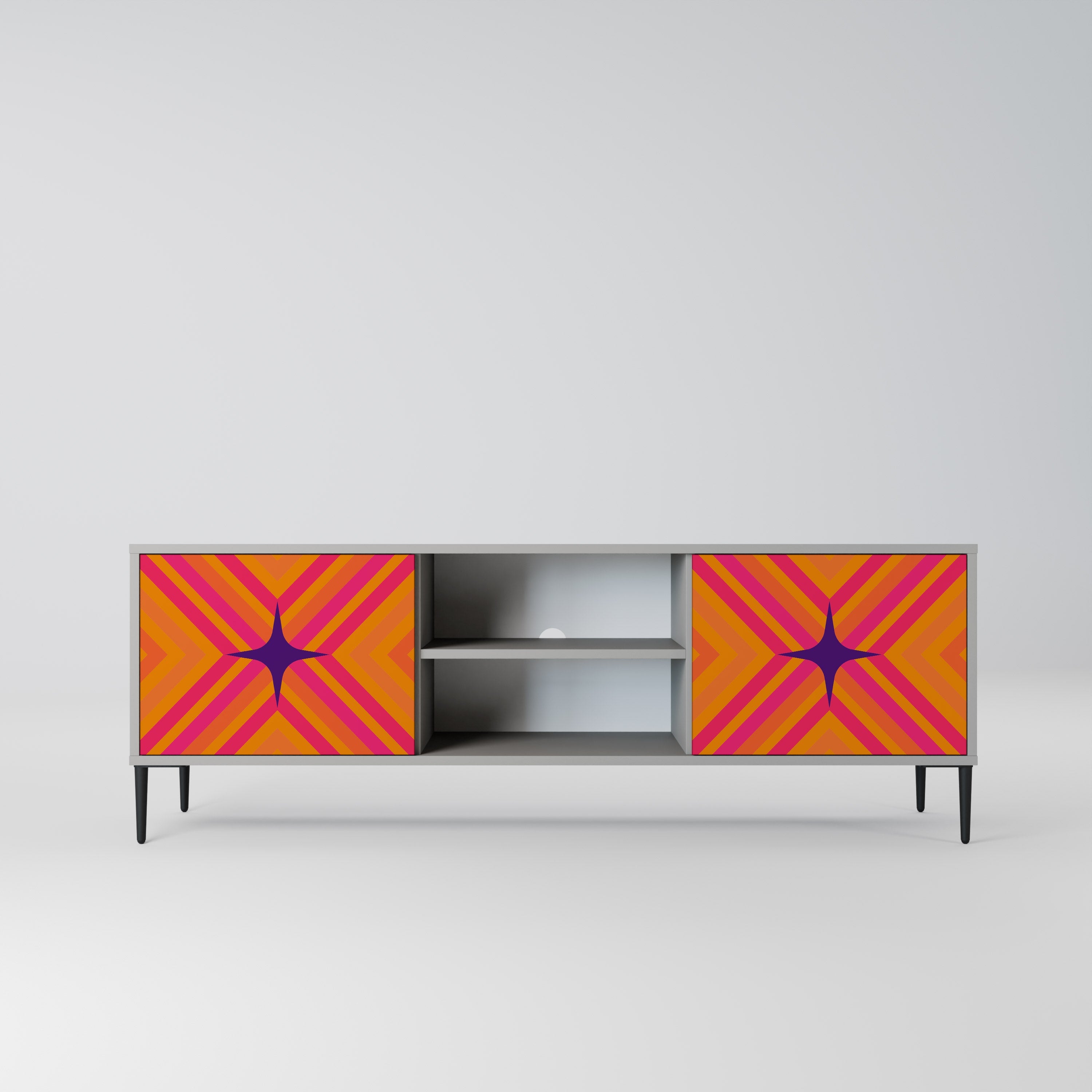 GEOMETRIC BRILLIANCE 2-Door TV Stand in Grey Finish