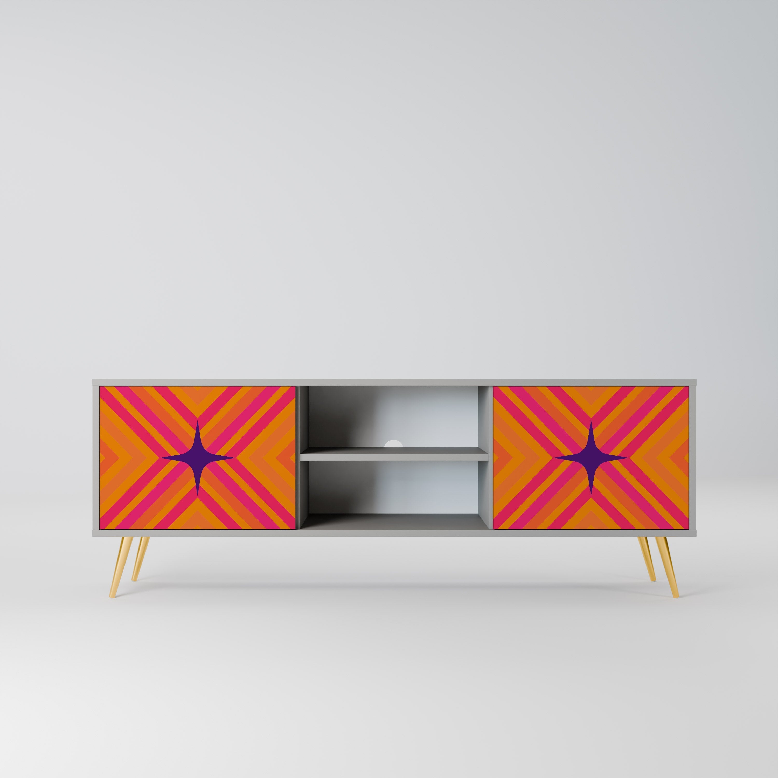 GEOMETRIC BRILLIANCE 2-Door TV Stand in Grey Finish