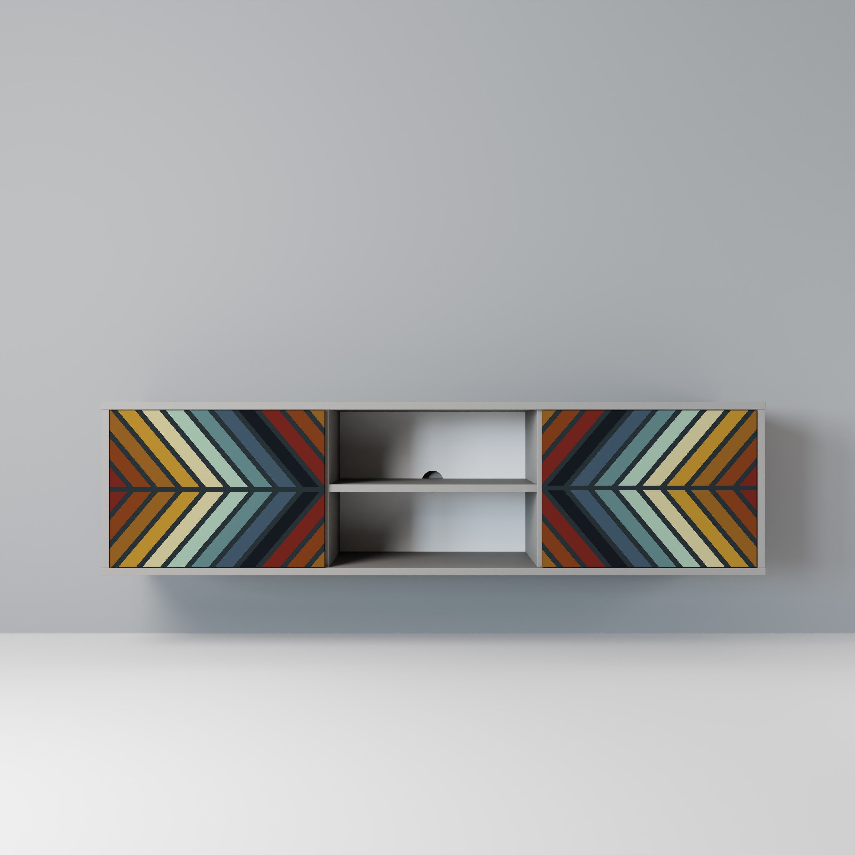 INDIGENOUS ZIGZAG 2-Door TV Stand in Grey Finish