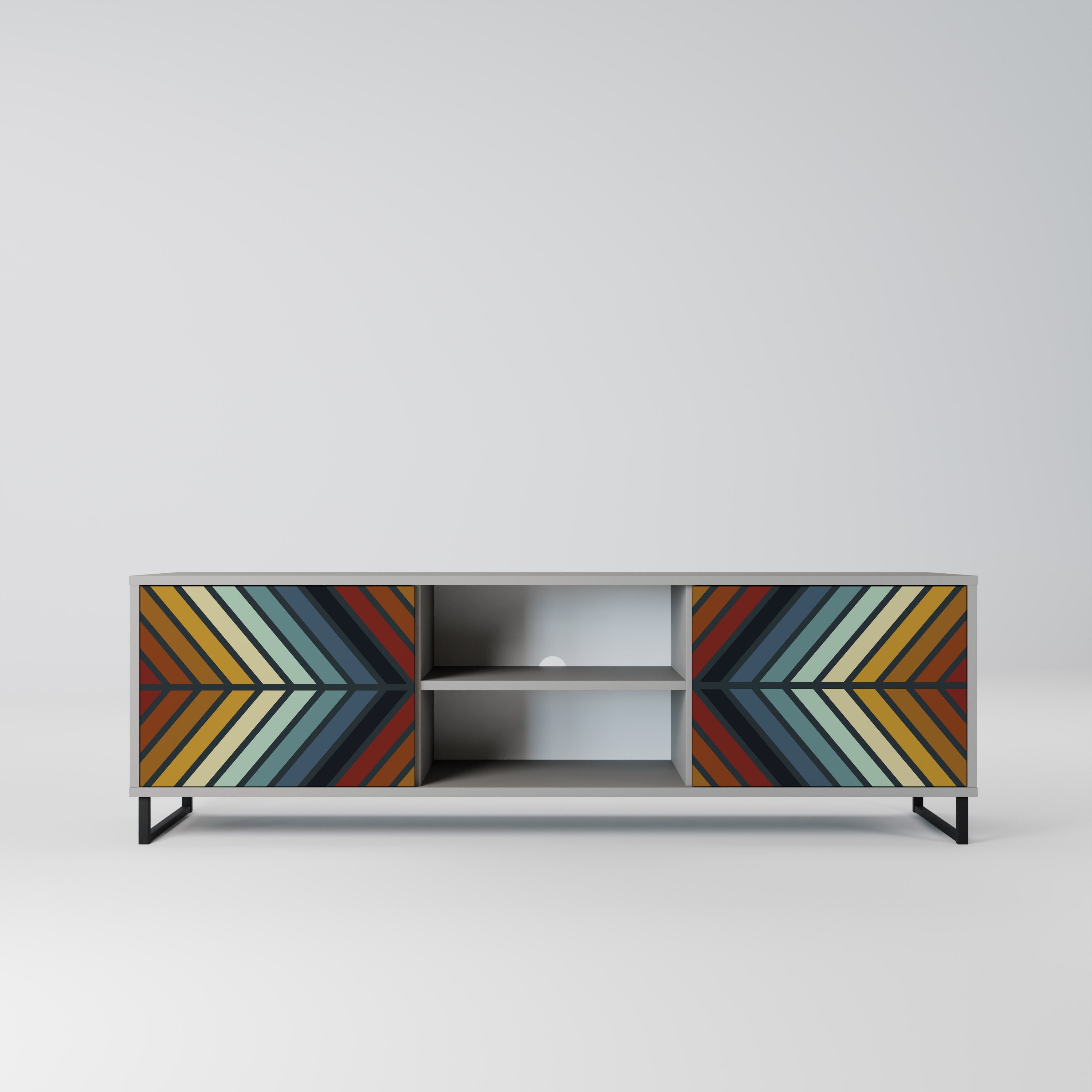 INDIGENOUS ZIGZAG 2-Door TV Stand in Grey Finish