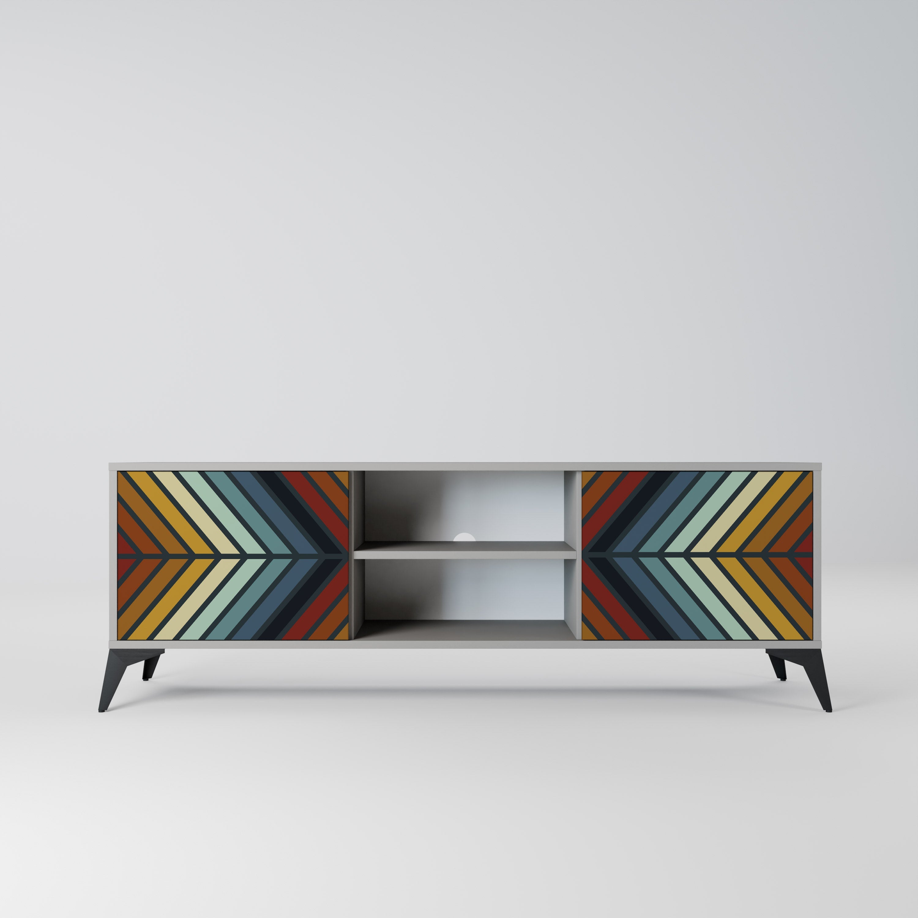 INDIGENOUS ZIGZAG 2-Door TV Stand in Grey Finish