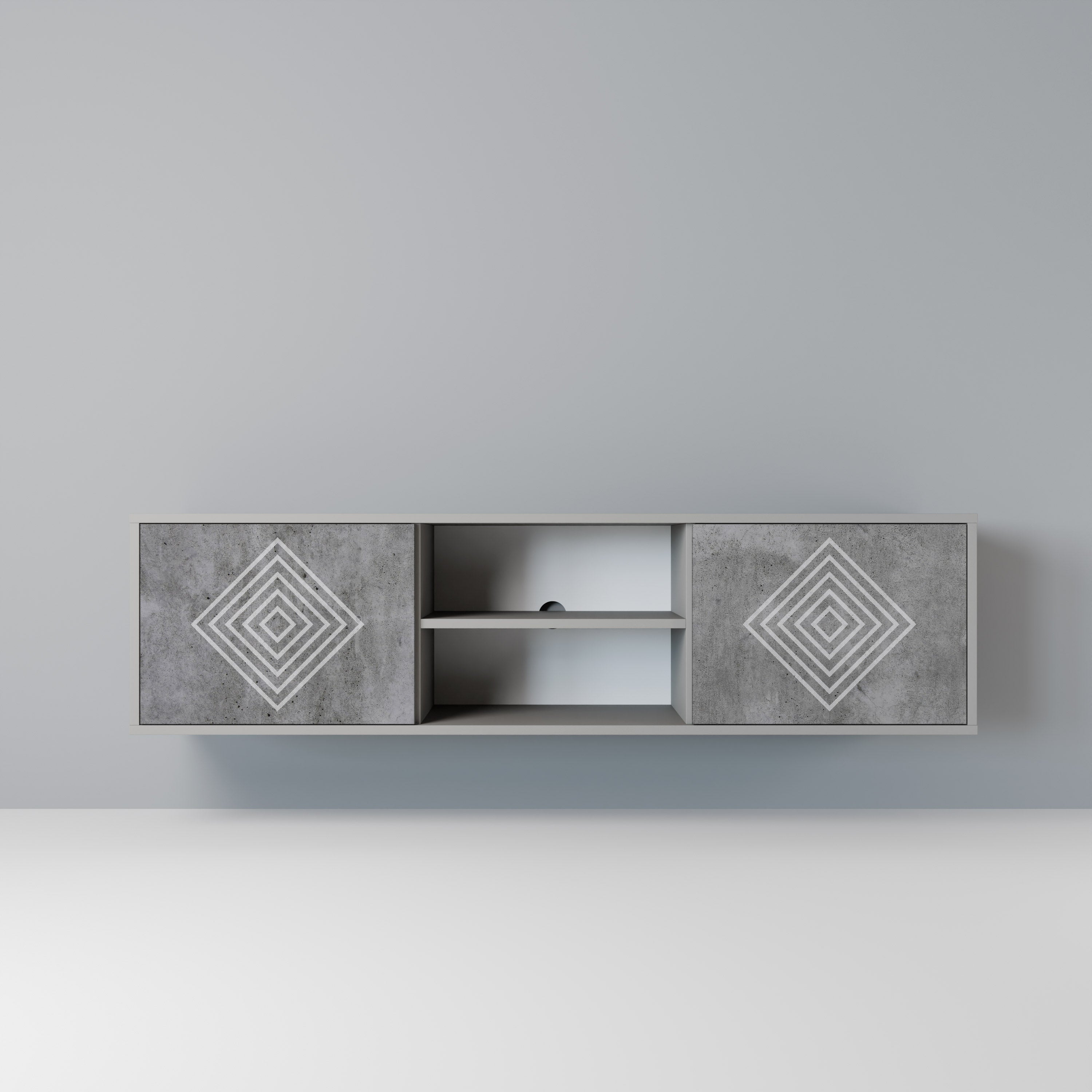 POLYGONAL ARTISTRY 2-Door TV Stand in Grey Finish