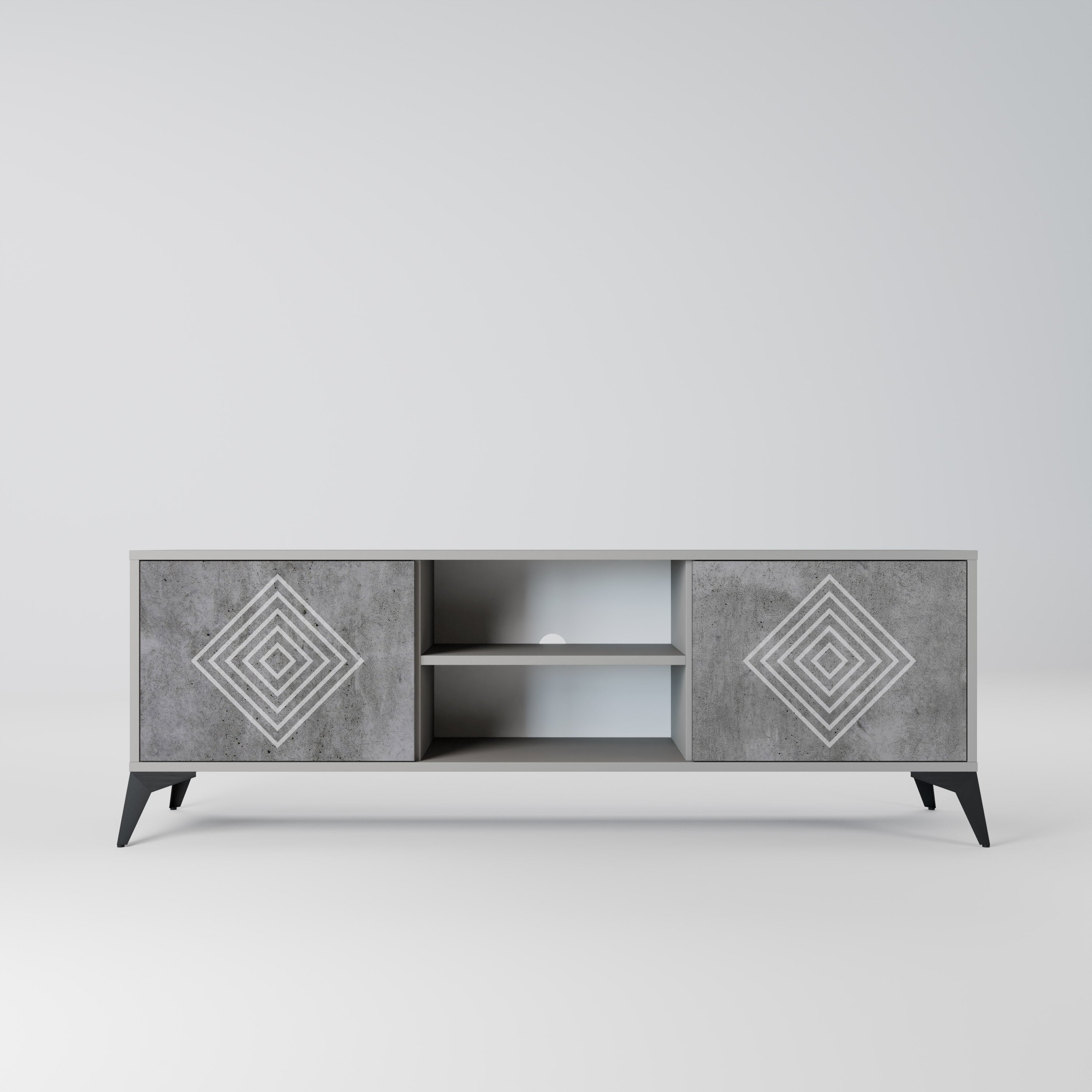 POLYGONAL ARTISTRY 2-Door TV Stand in Grey Finish