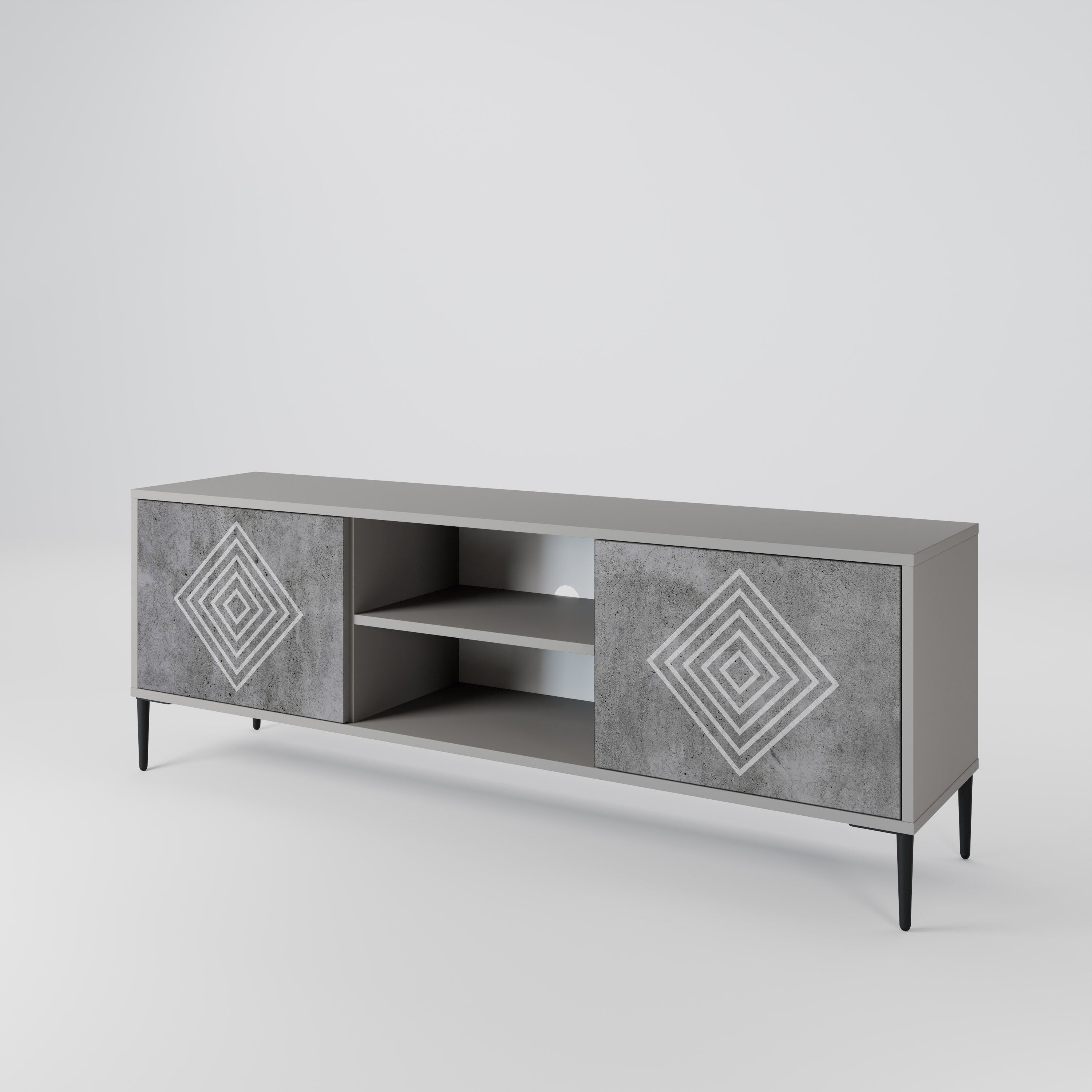POLYGONAL ARTISTRY 2-Door TV Stand in Grey Finish
