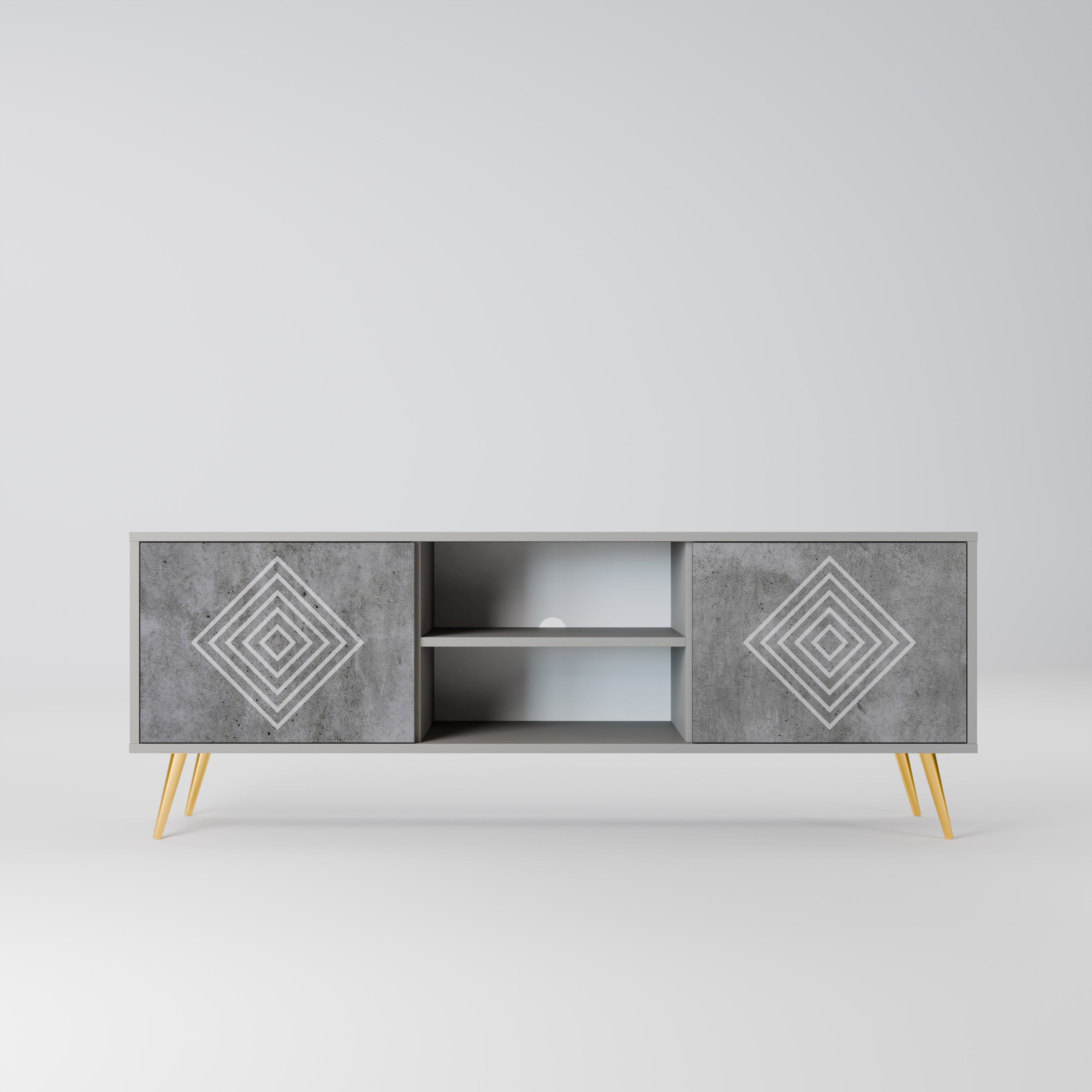 POLYGONAL ARTISTRY 2-Door TV Stand in Grey Finish