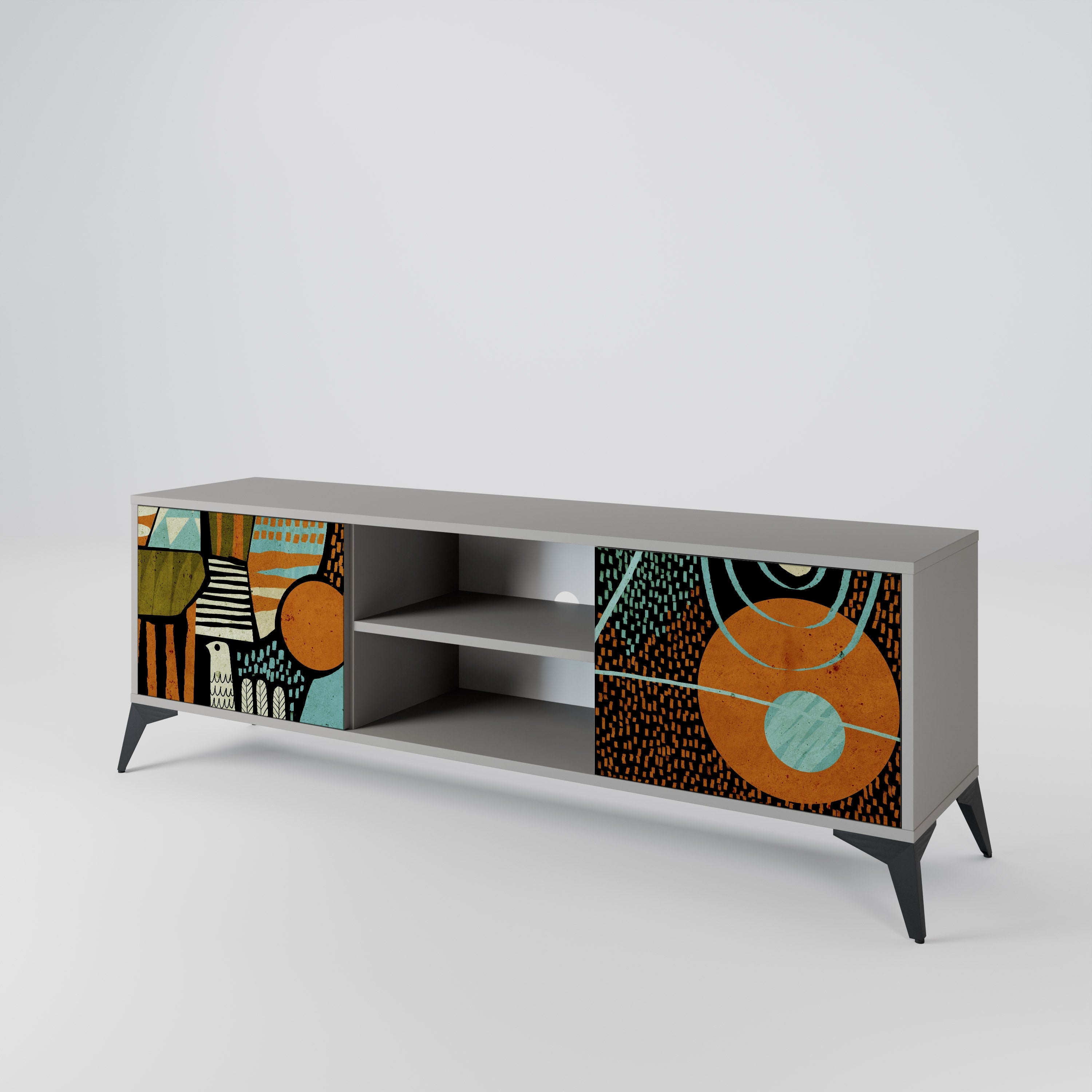 GEODE GLIMMER 2-Door TV Stand in Grey Finish