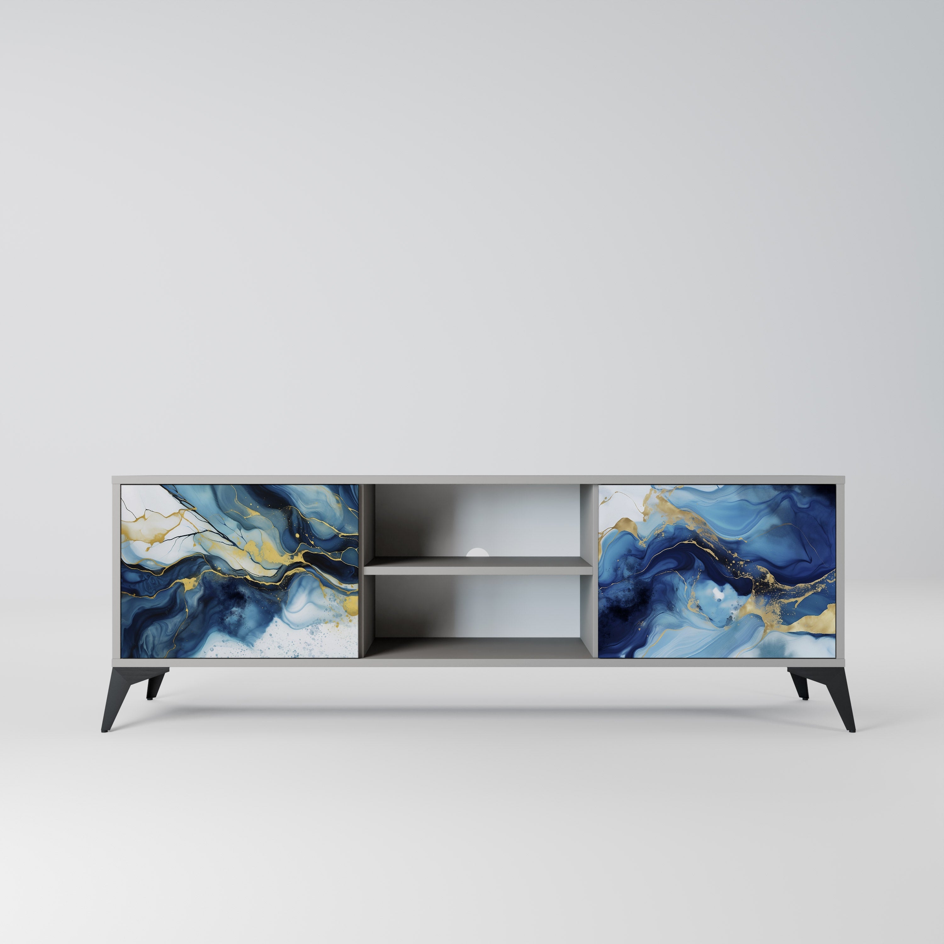 INKY MARBLE 2-Door TV Stand in Grey Finish
