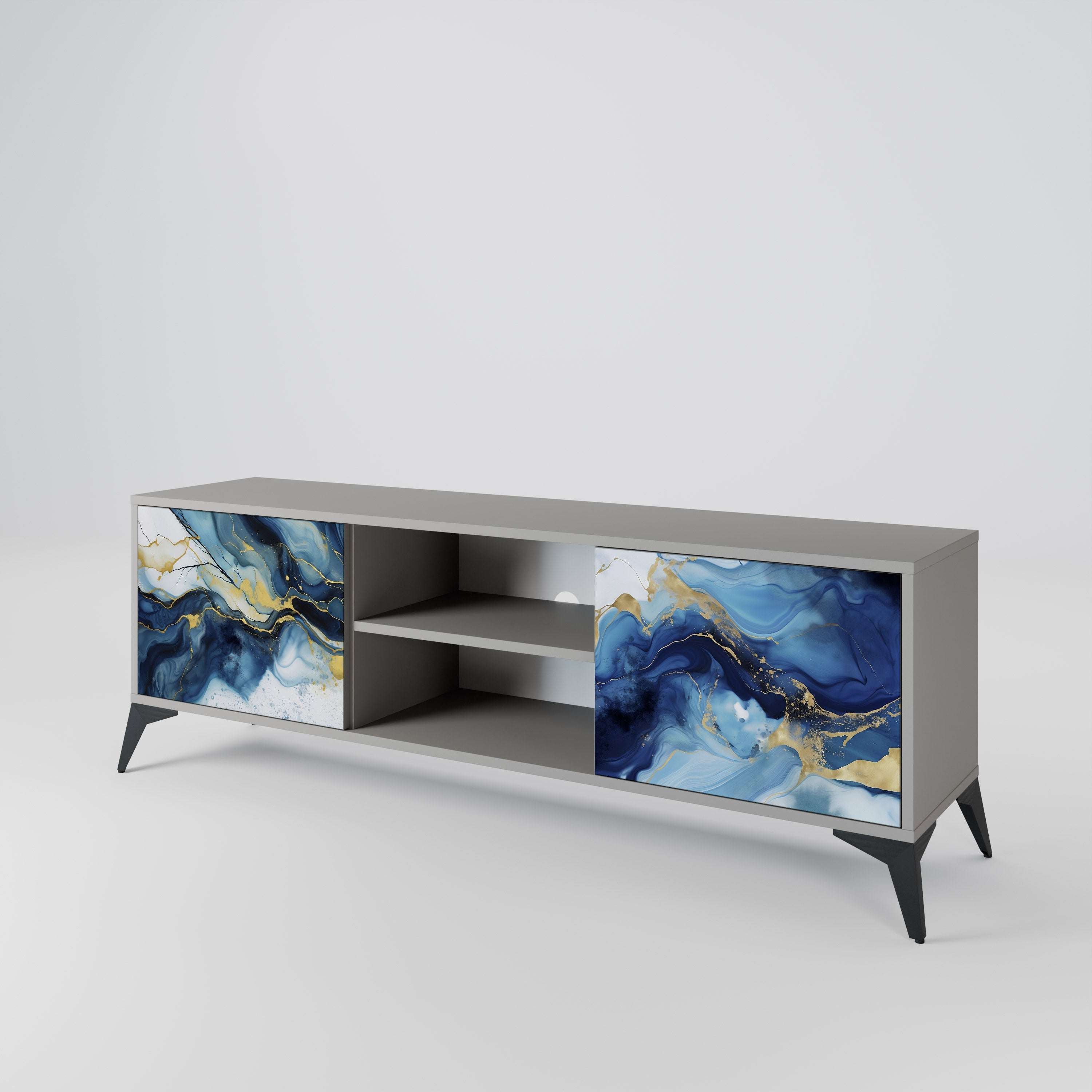 INKY MARBLE 2-Door TV Stand in Grey Finish
