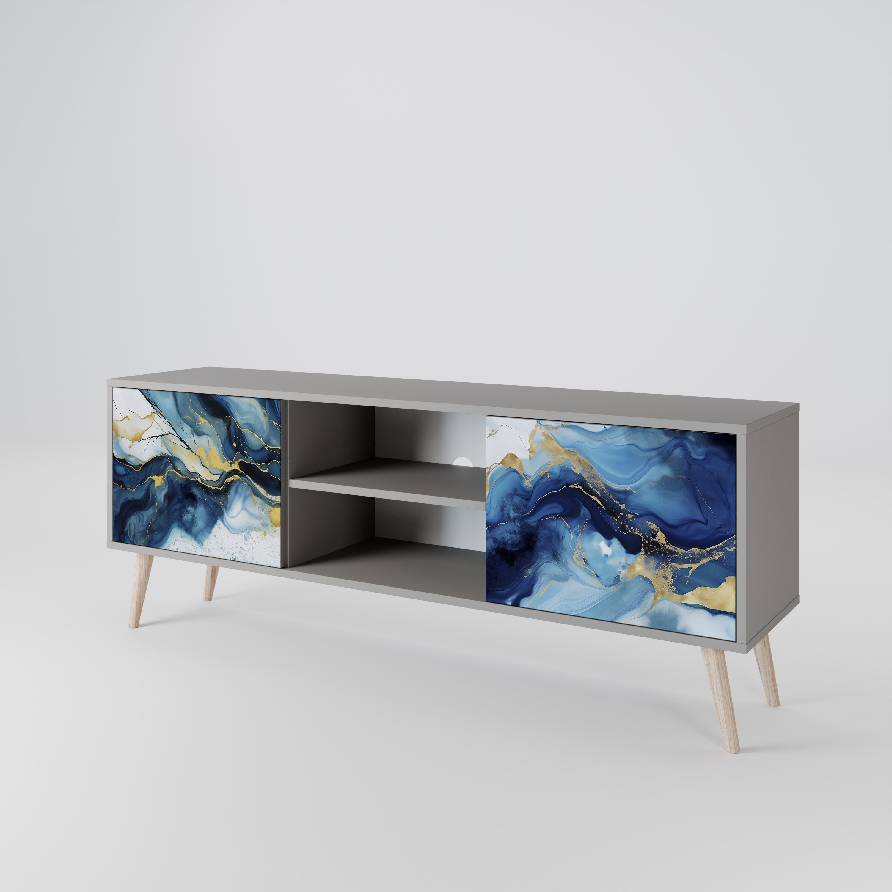 INKY MARBLE 2-Door TV Stand in Grey Finish