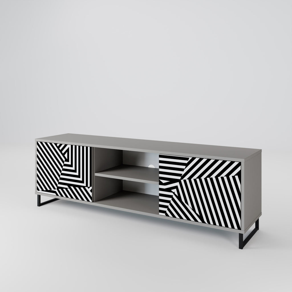 ILLUSIONARY LATTICE 2-Door TV Stand in Grey Finish