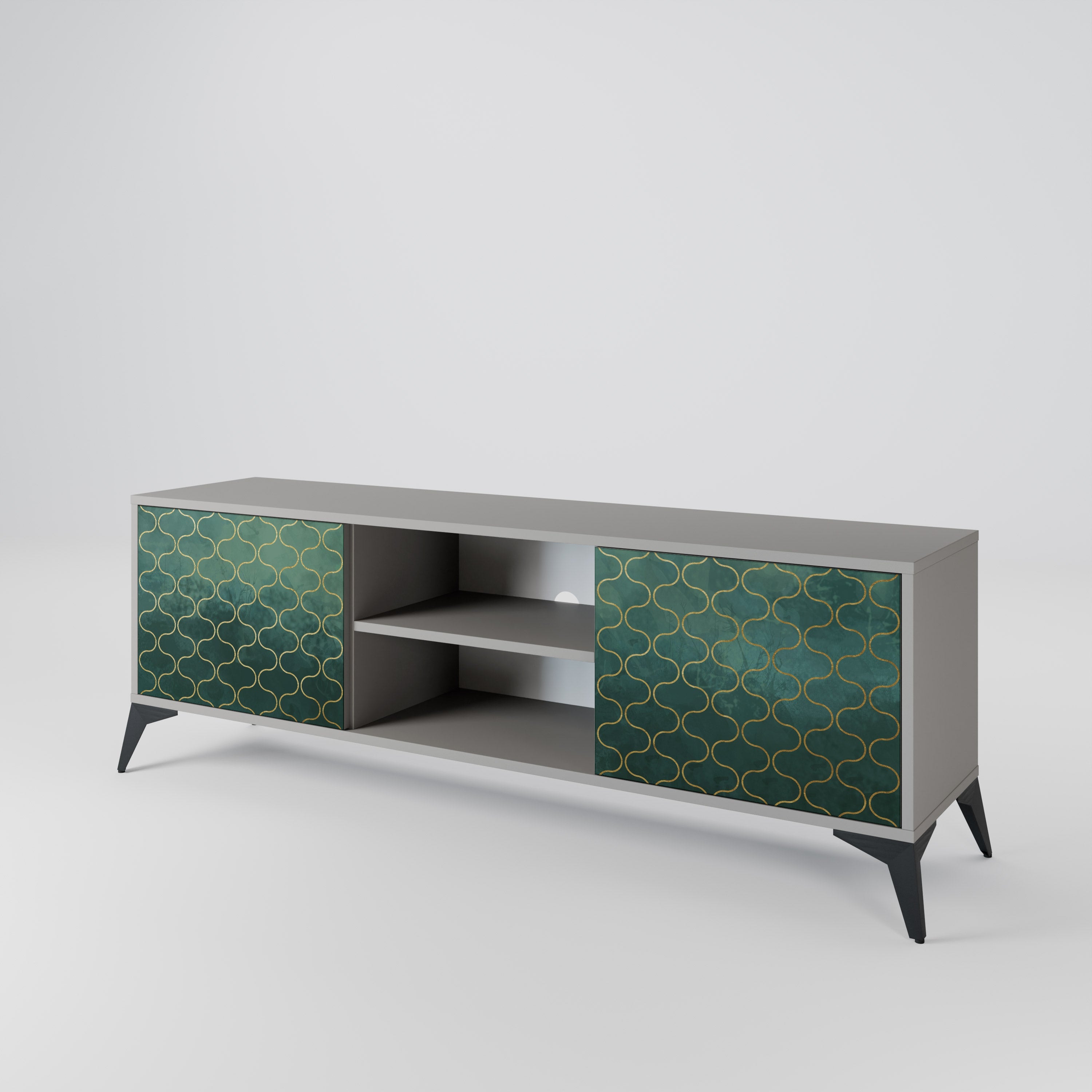 TESSELATED GREENERY 2-Door TV Stand in Grey Finish