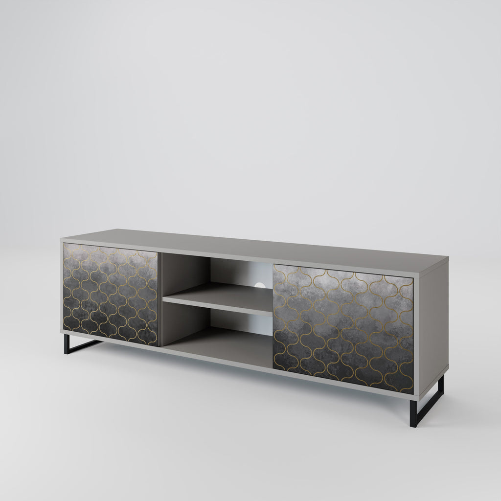 TESSELATED GRAYISH 2-Door TV Stand in Grey Finish