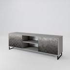 TESSELATED GRAYISH 2-Door TV Stand in Grey Finish