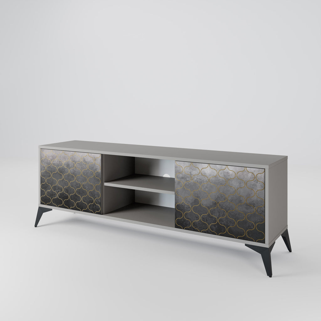 TESSELATED GRAYISH 2-Door TV Stand in Grey Finish