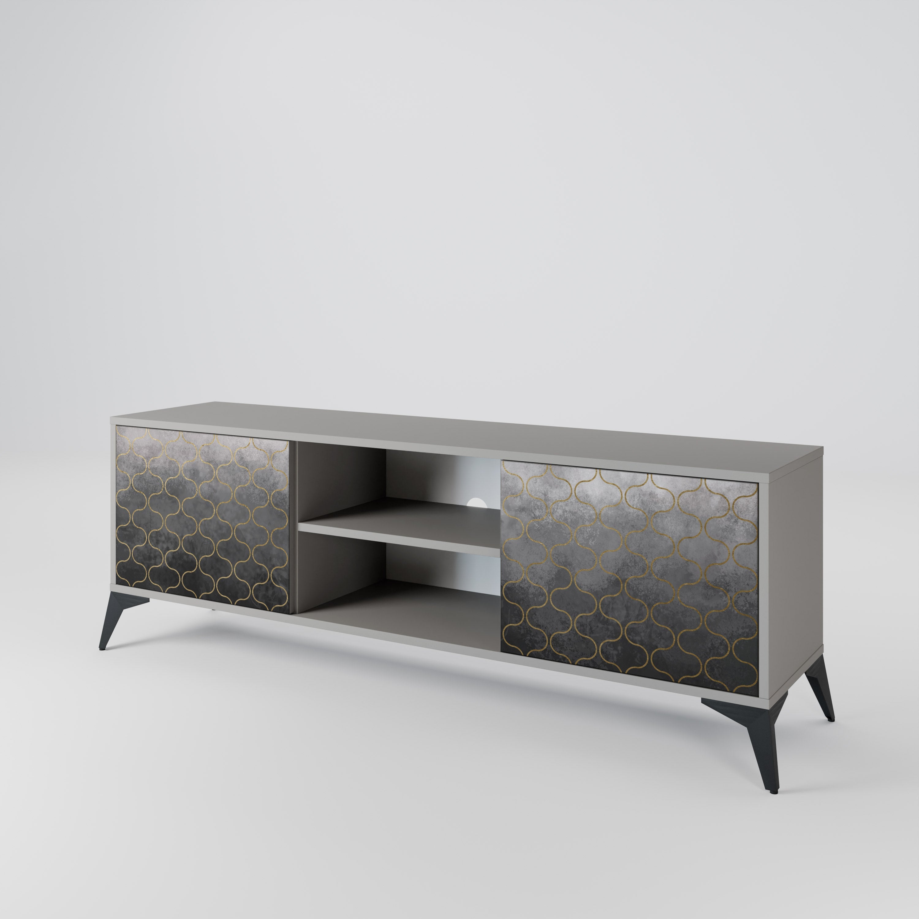 TESSELATED GRAYISH 2-Door TV Stand in Grey Finish