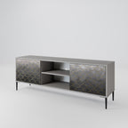 TESSELATED GRAYISH 2-Door TV Stand in Grey Finish