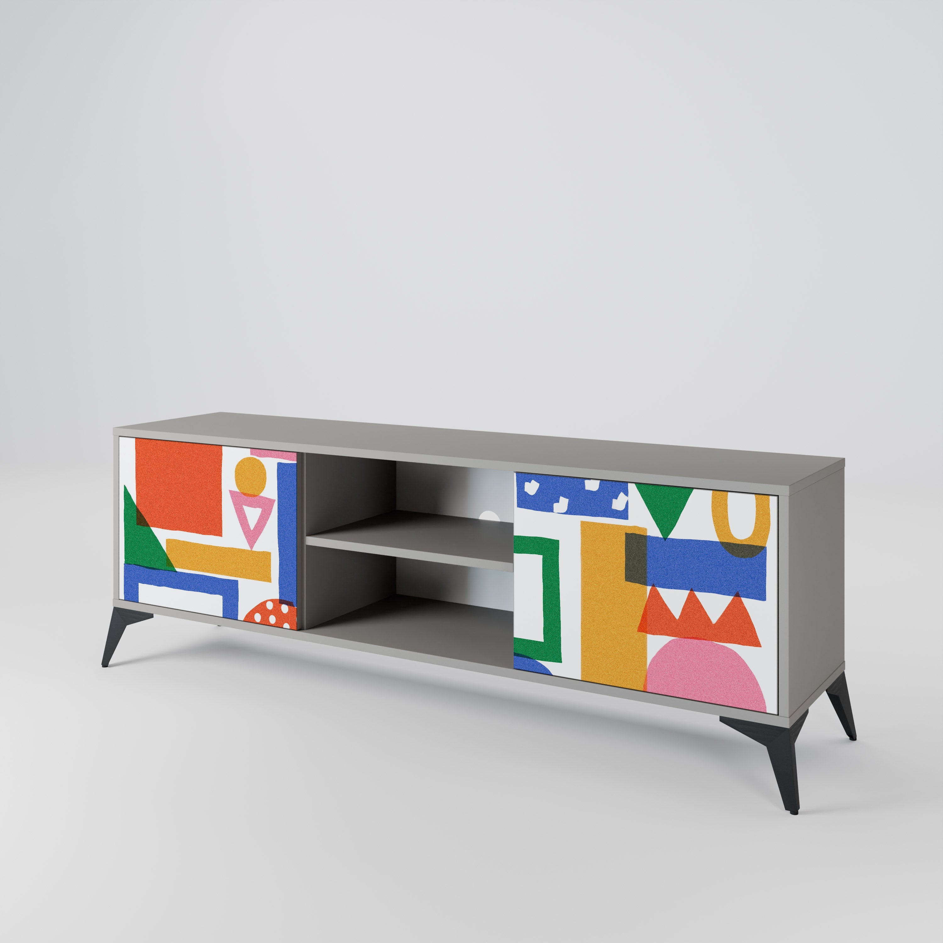 GEOMETRIC GLIMMER 2-Door TV Stand in Grey Finish