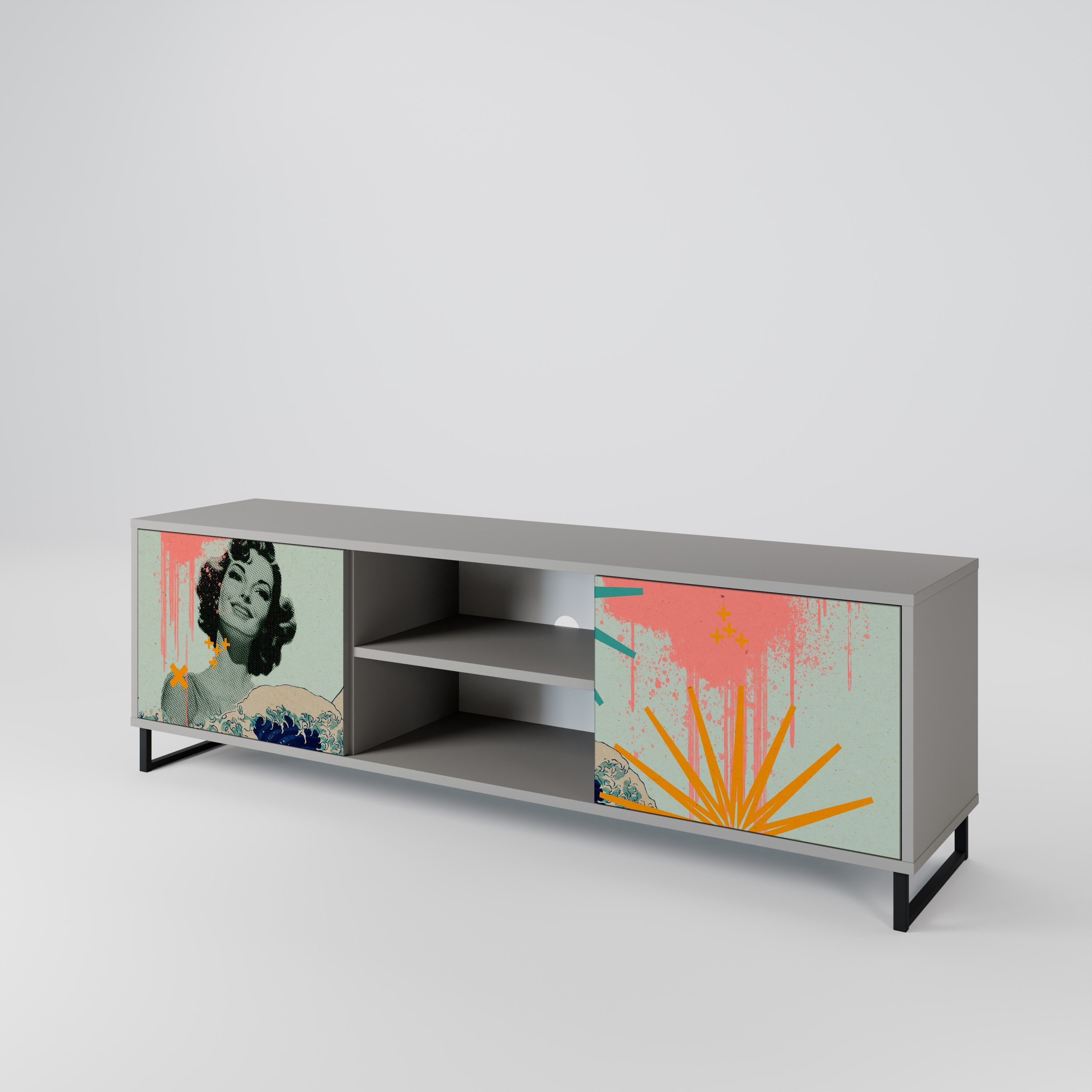 KANAGAWA BEAUTY 2-Door TV Stand in Grey Finish