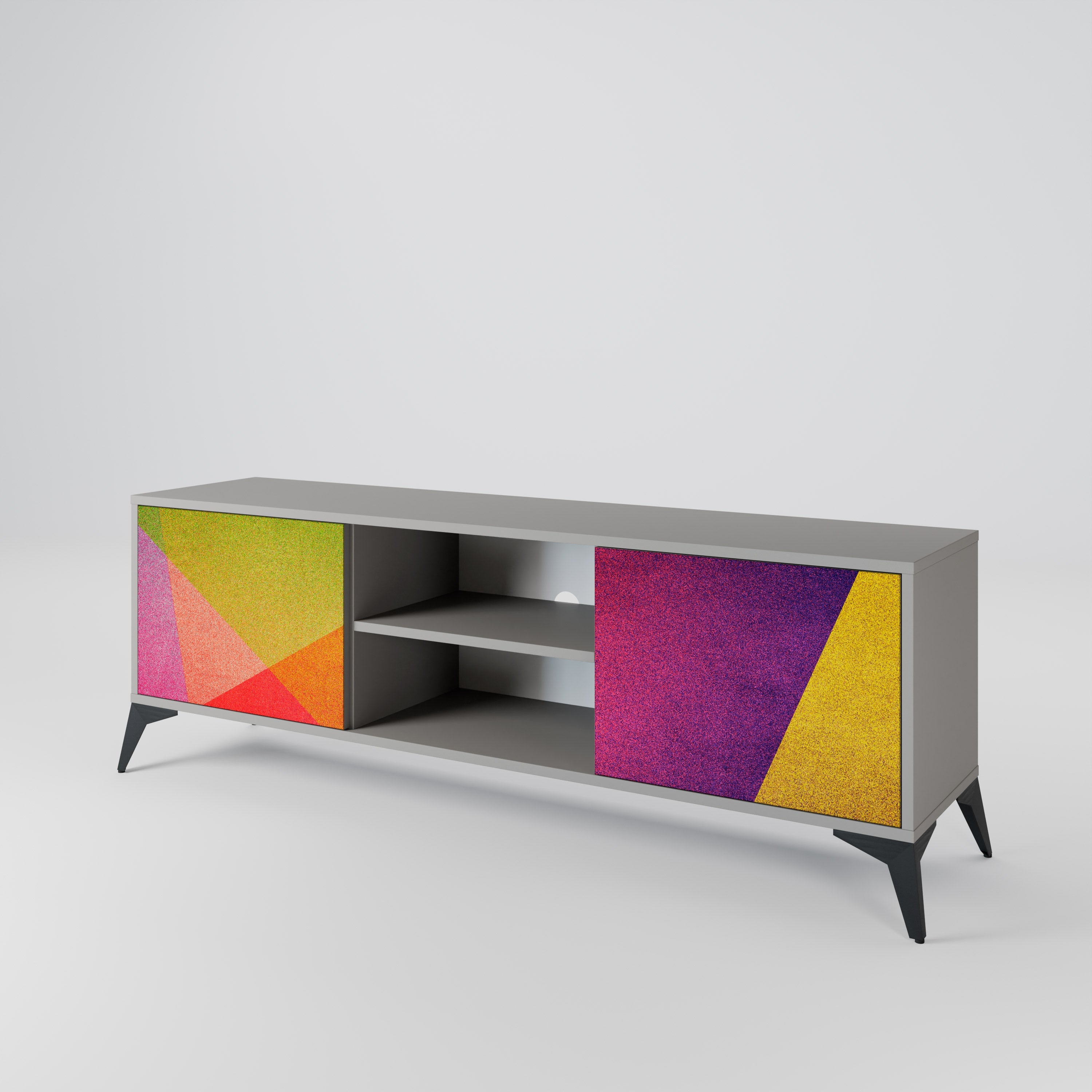 VIVID GEOMETRY 2-Door TV Stand in Grey Finish