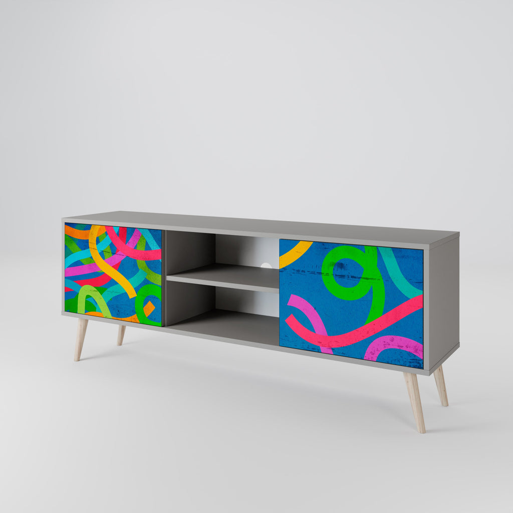 STREAMER TANGLE 2-Door TV Stand in Grey Finish