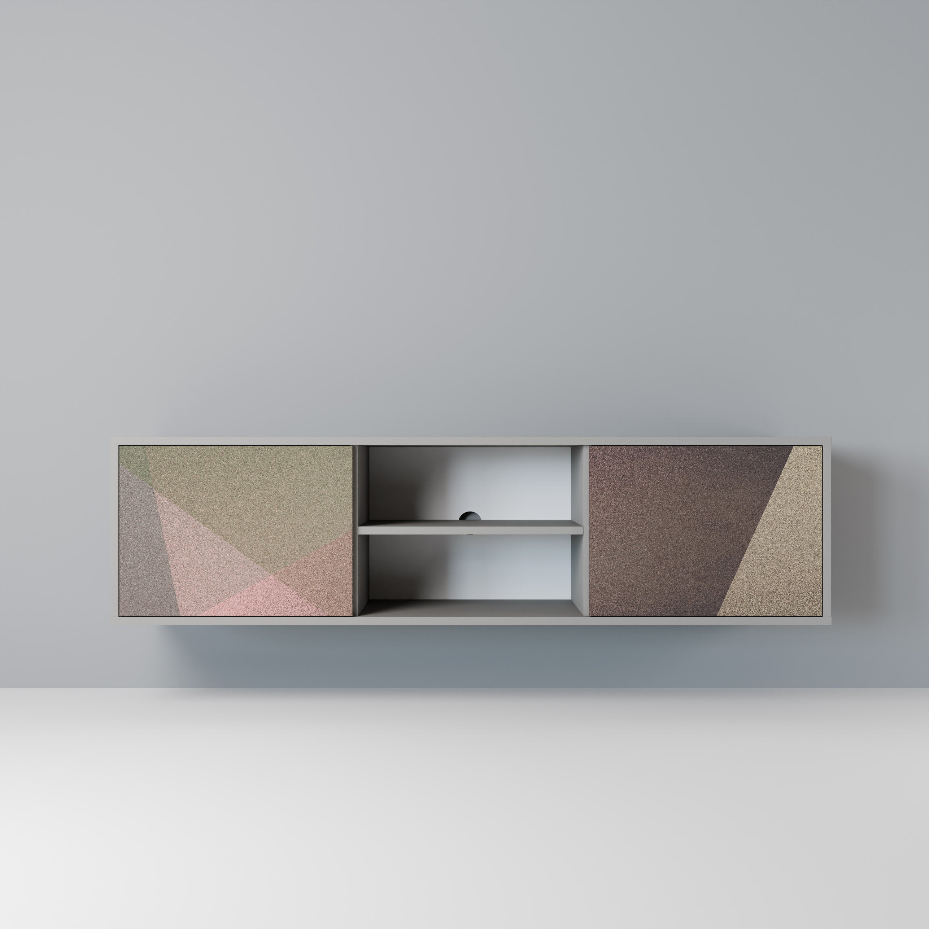 BEIGE GEOMETRY 2-Door TV Stand in Grey Finish