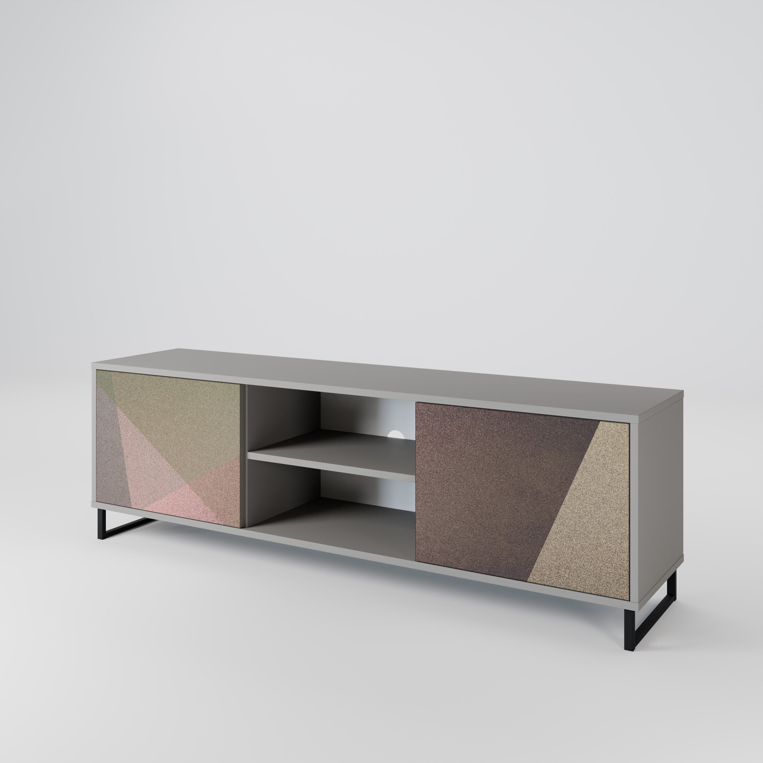 BEIGE GEOMETRY 2-Door TV Stand in Grey Finish