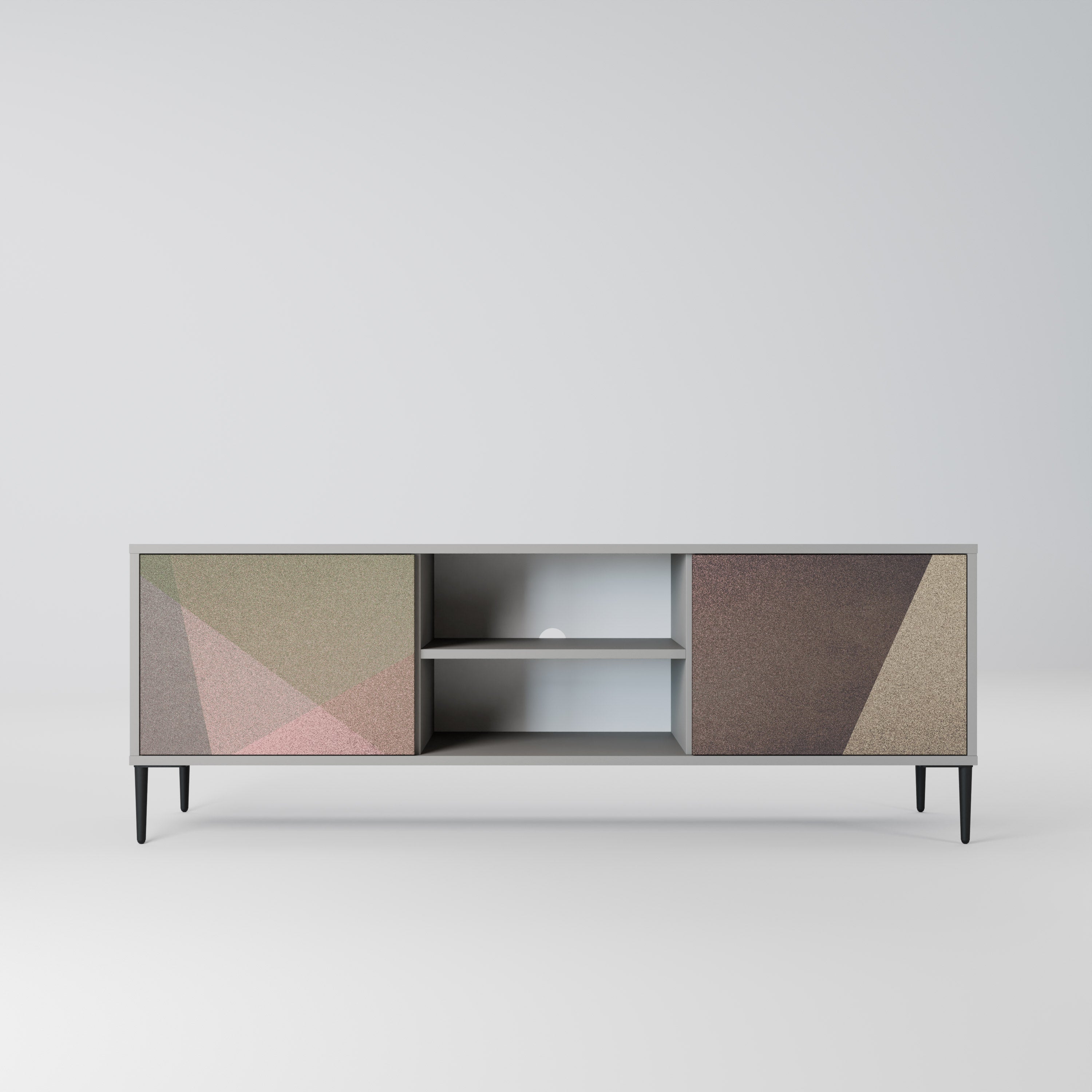 BEIGE GEOMETRY 2-Door TV Stand in Grey Finish