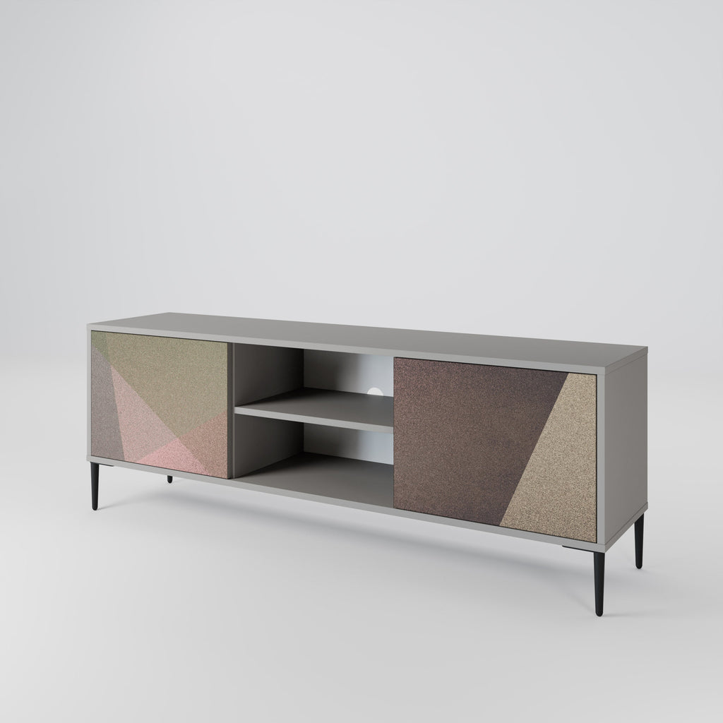 BEIGE GEOMETRY 2-Door TV Stand in Grey Finish