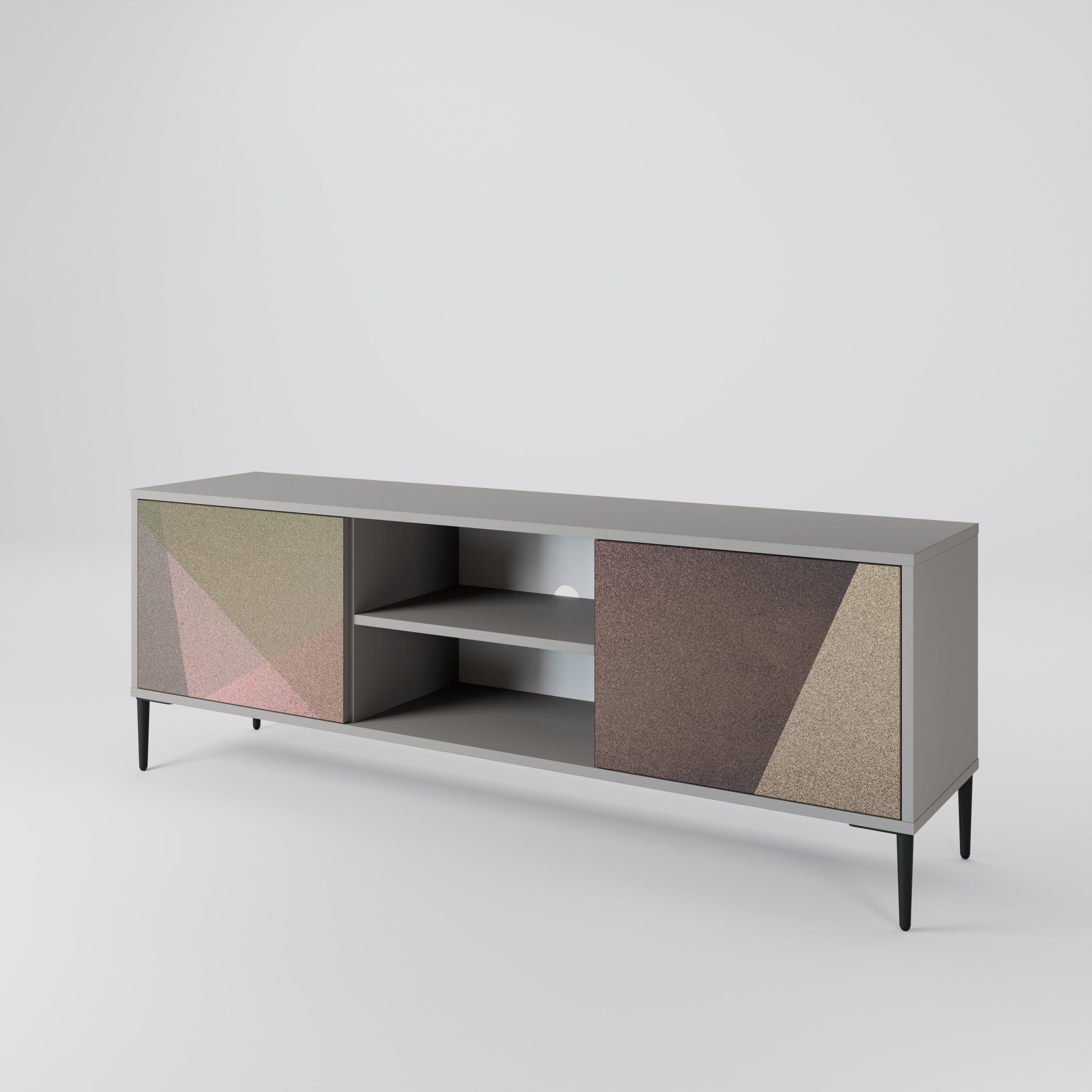 BEIGE GEOMETRY 2-Door TV Stand in Grey Finish