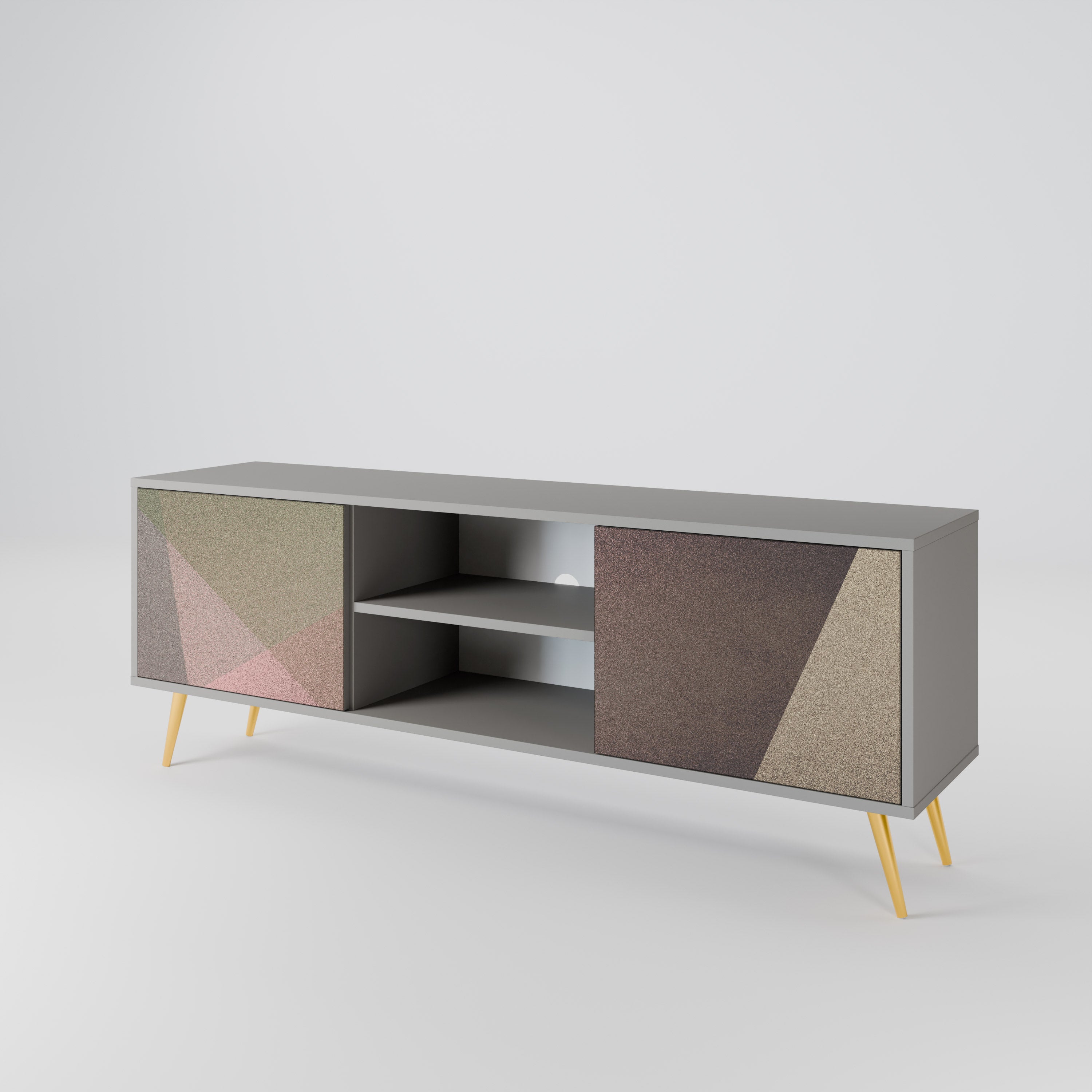 BEIGE GEOMETRY 2-Door TV Stand in Grey Finish